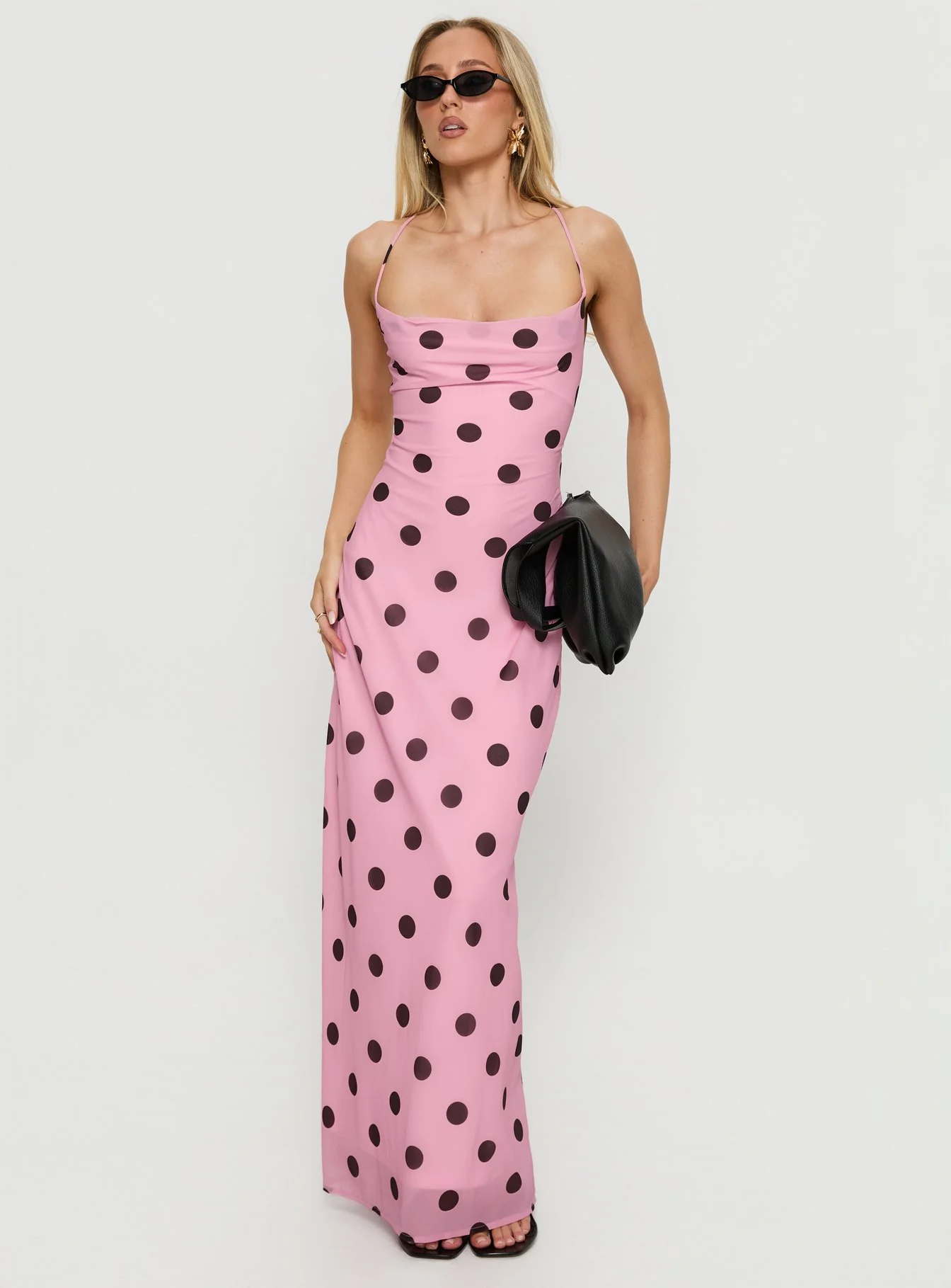Celena Maxi Dress Pink / Brown Polka Dot