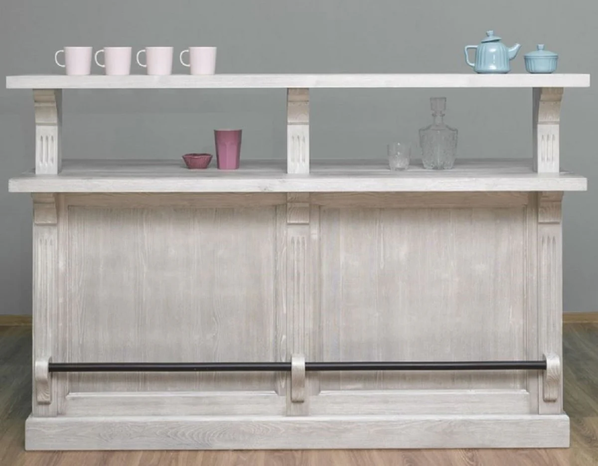 Country house style bar counter gray 180 x 68 x H. 120 cm - solid wood counter table - solid wood bar furniture - bar furniture in country house style - country house style furnishings