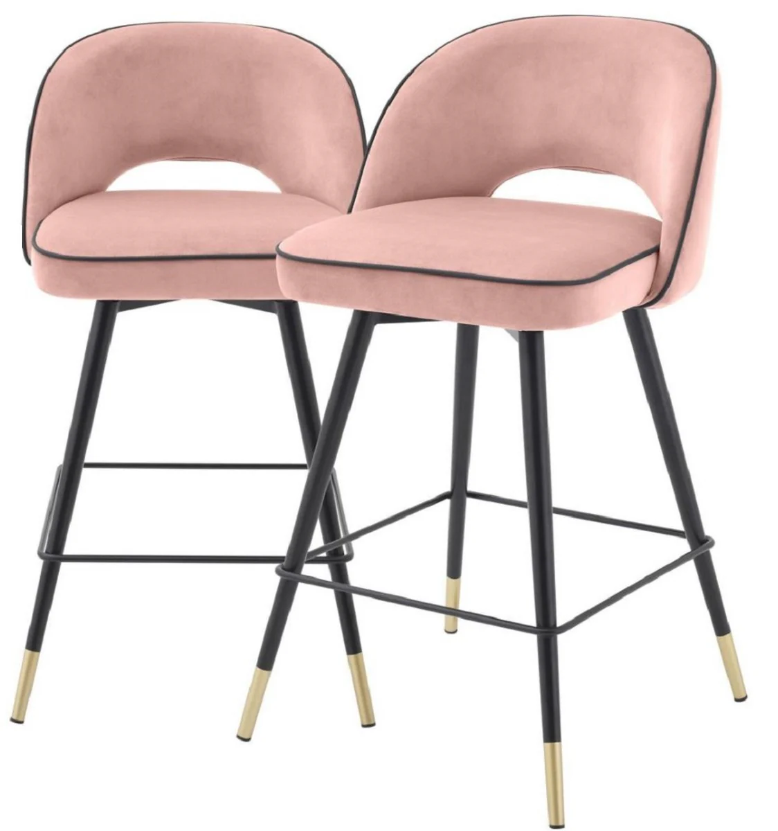 Luxury bar chair set pink / black / brass 51 x 52 x H. 103 cm - Bar chairs with swivel seat and elegant velvet fabric - Luxury bar furniture