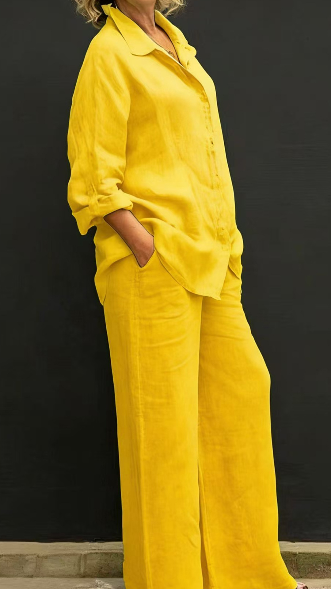 Women's Linen Lapel Shirt & Wide-Leg Pants Two-Piece Set - Nordfashionstorm - Women's Clothing, Fashion for You - Nordfashionstorm.com