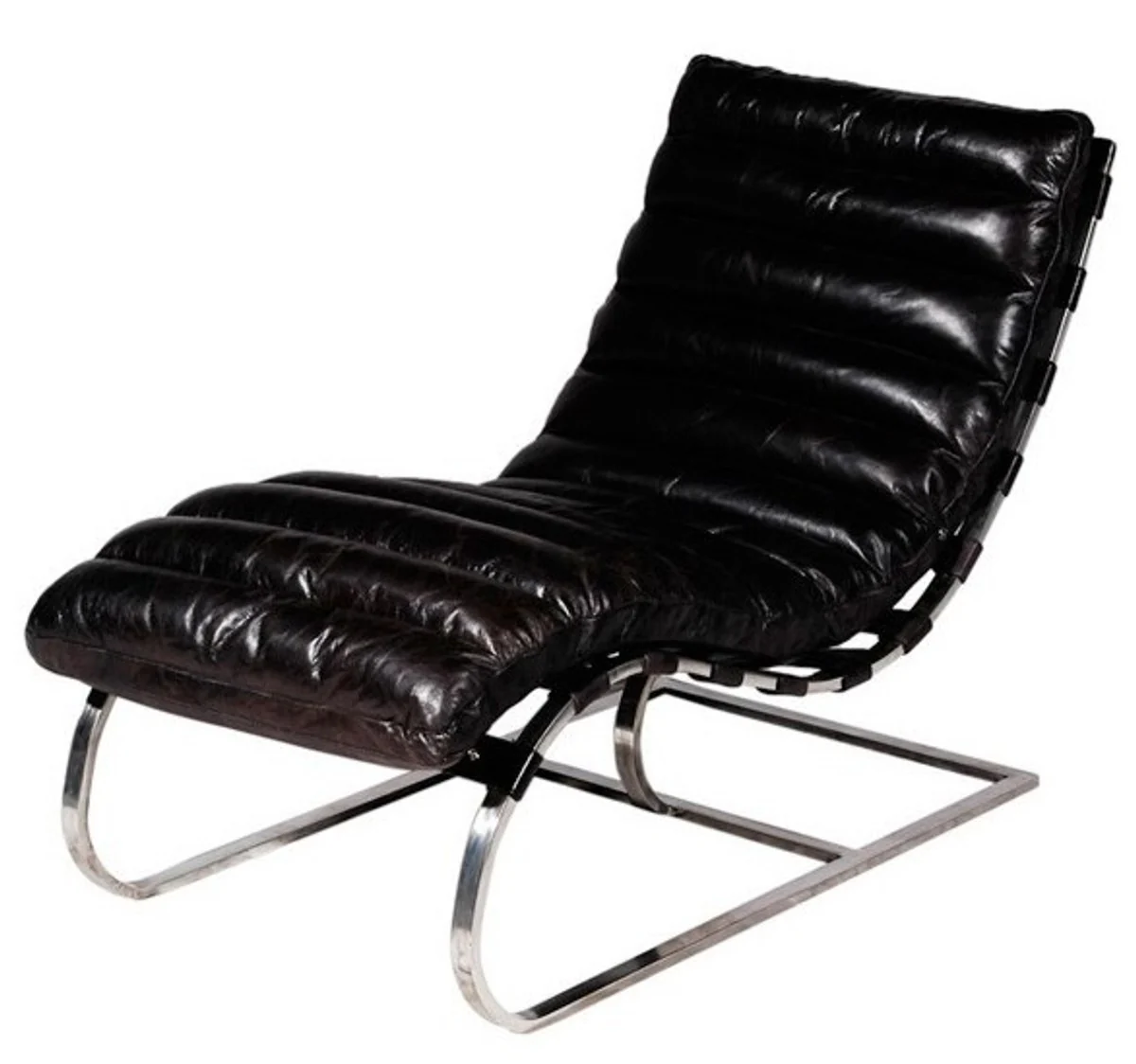 Luxury genuine leather vintage lounger / armchair black - leather armchair Art Deco lounge relax armchair