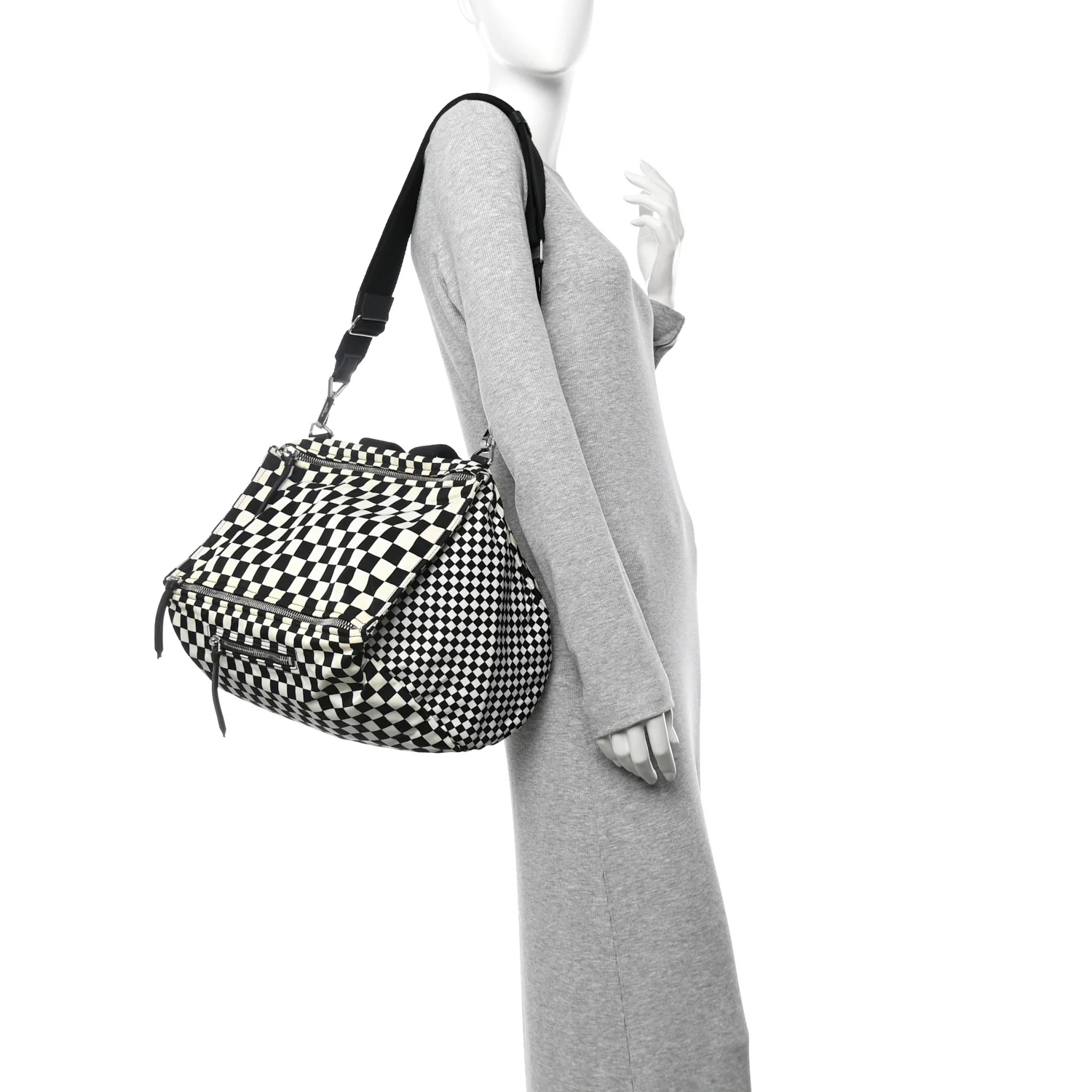 Nylon Checker Print Large Pandora Black White