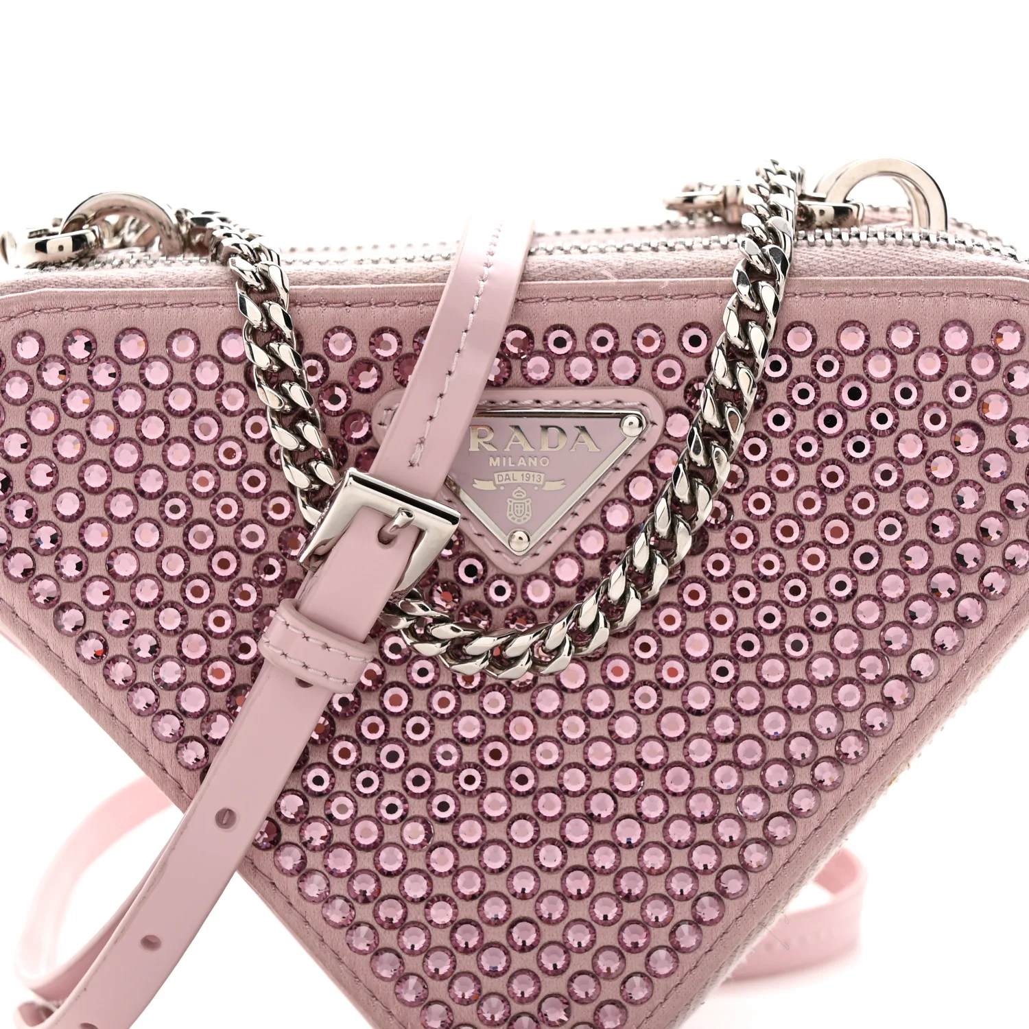 Satin Crystal Mini Triangle Crossbody Pouch Alabastro - Top Club