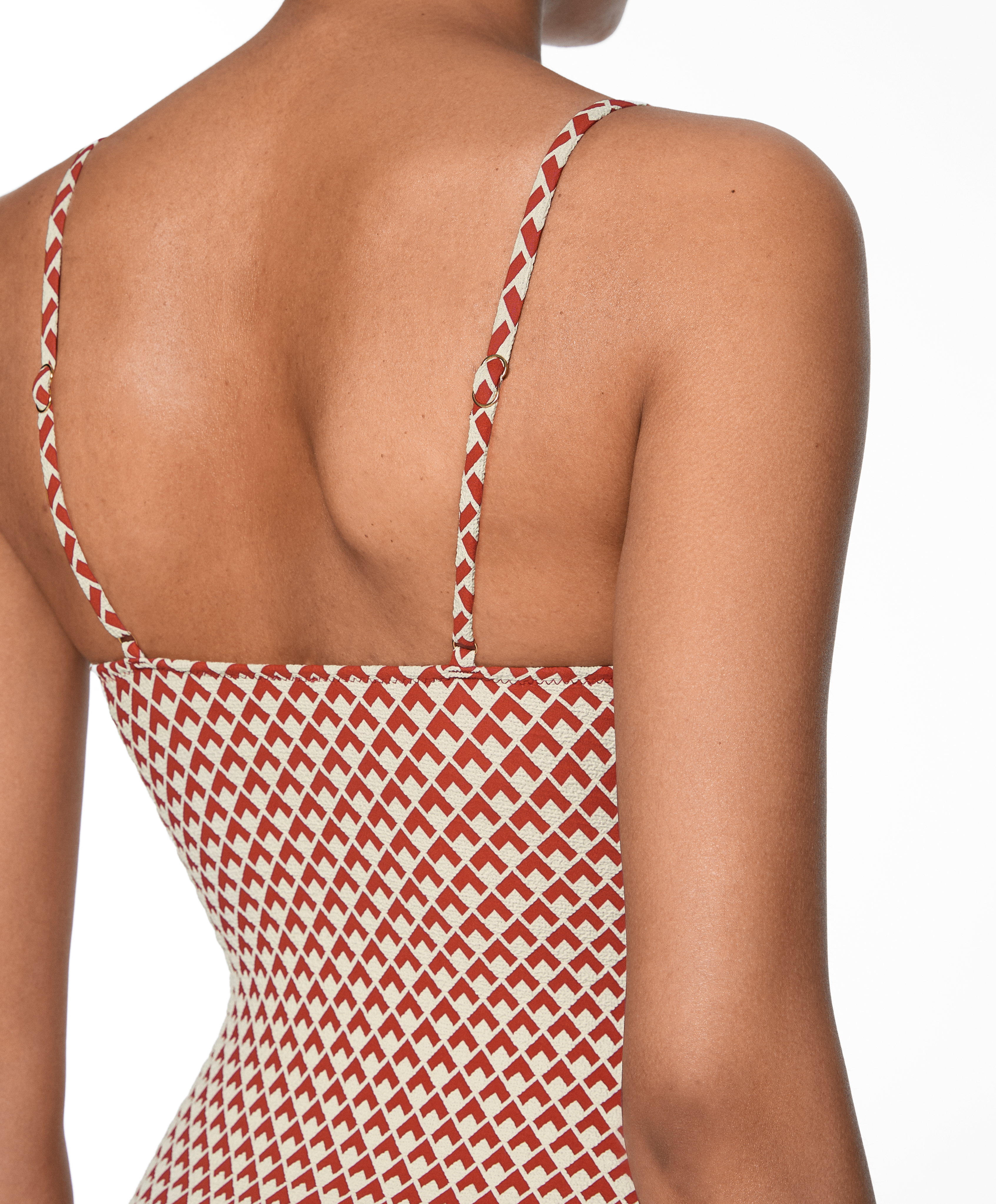 OYSHO Geometric jacquard V-notch neckline swimsuit