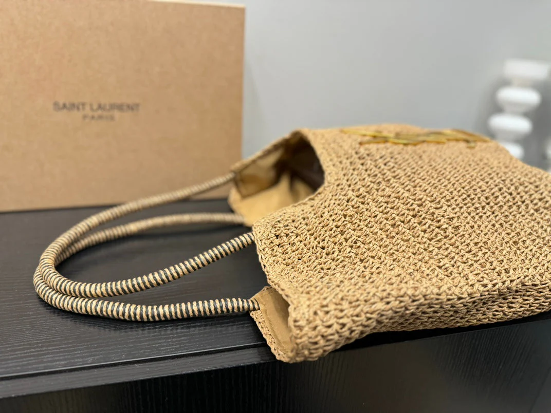 SAINT LAURENT YSL Retro Elegant Tote Bag Straw 43x39cm - Top Club
