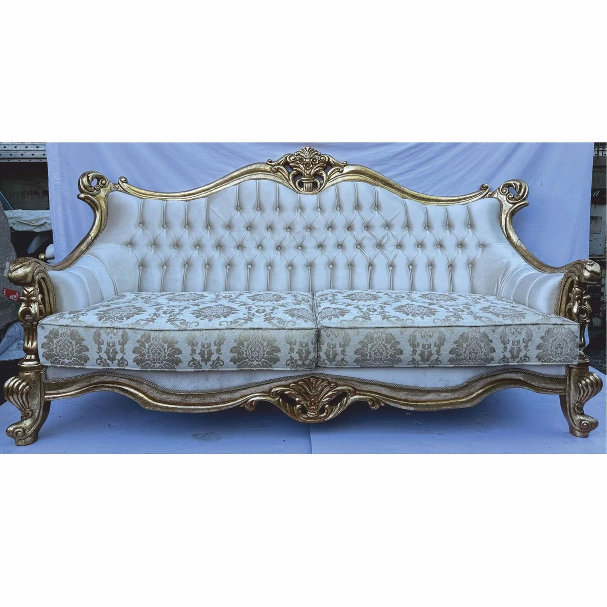 Luxury Baroque Sofa Silver / Antique Silver 215 cm - Baroque Living Room Furniture