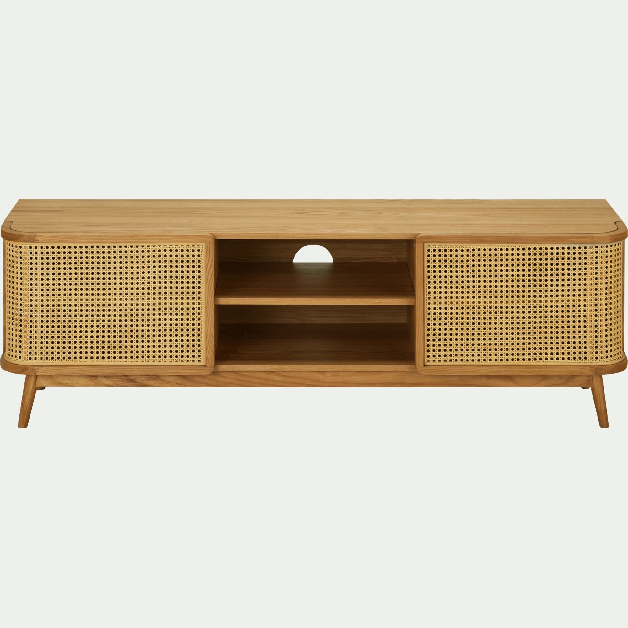 NORI - Meuble tv 2 portes en bois et cannage L160cm - bois clair