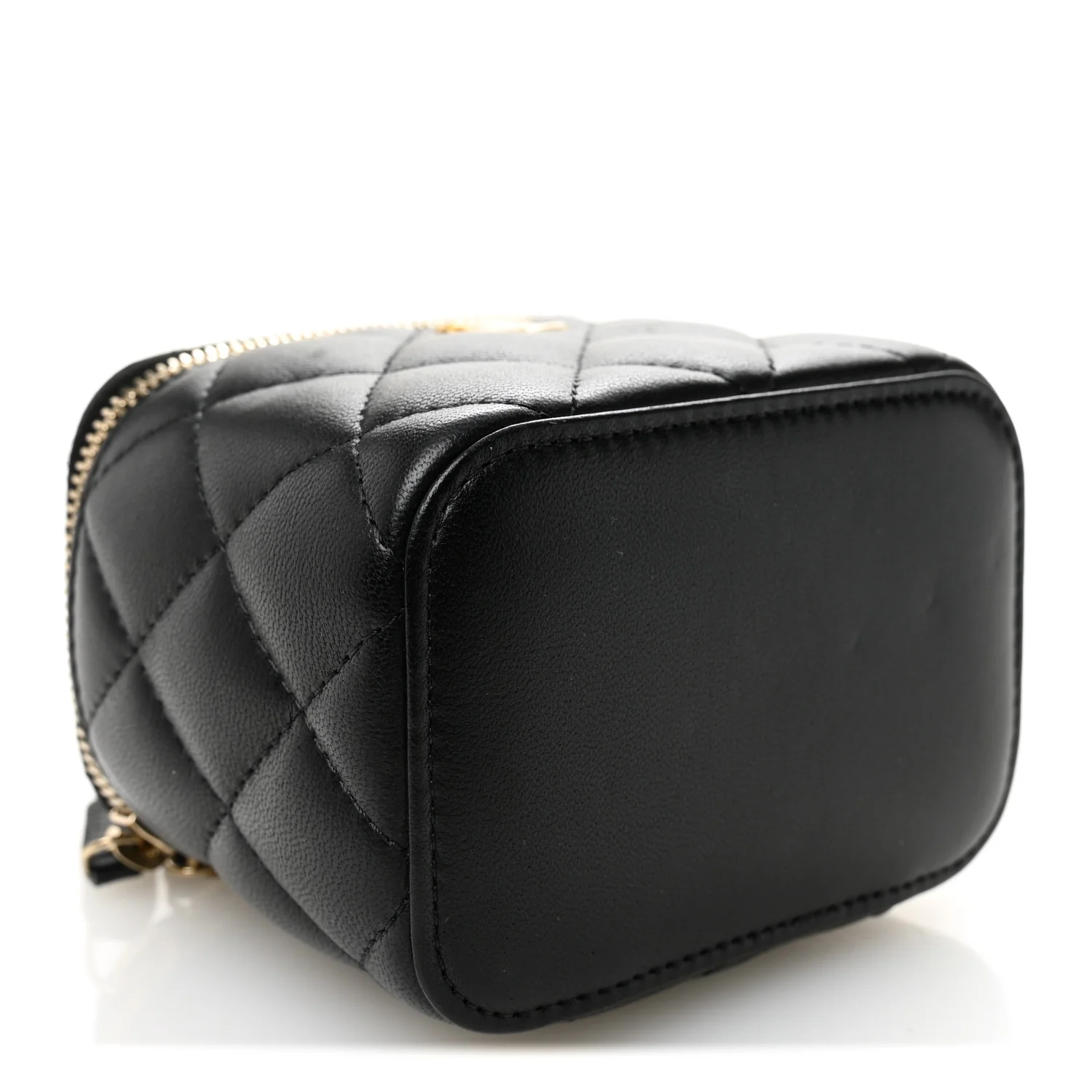 Lambskin Quilted Mini Pearl Crush Vanity Case With Chain Black - Top Club