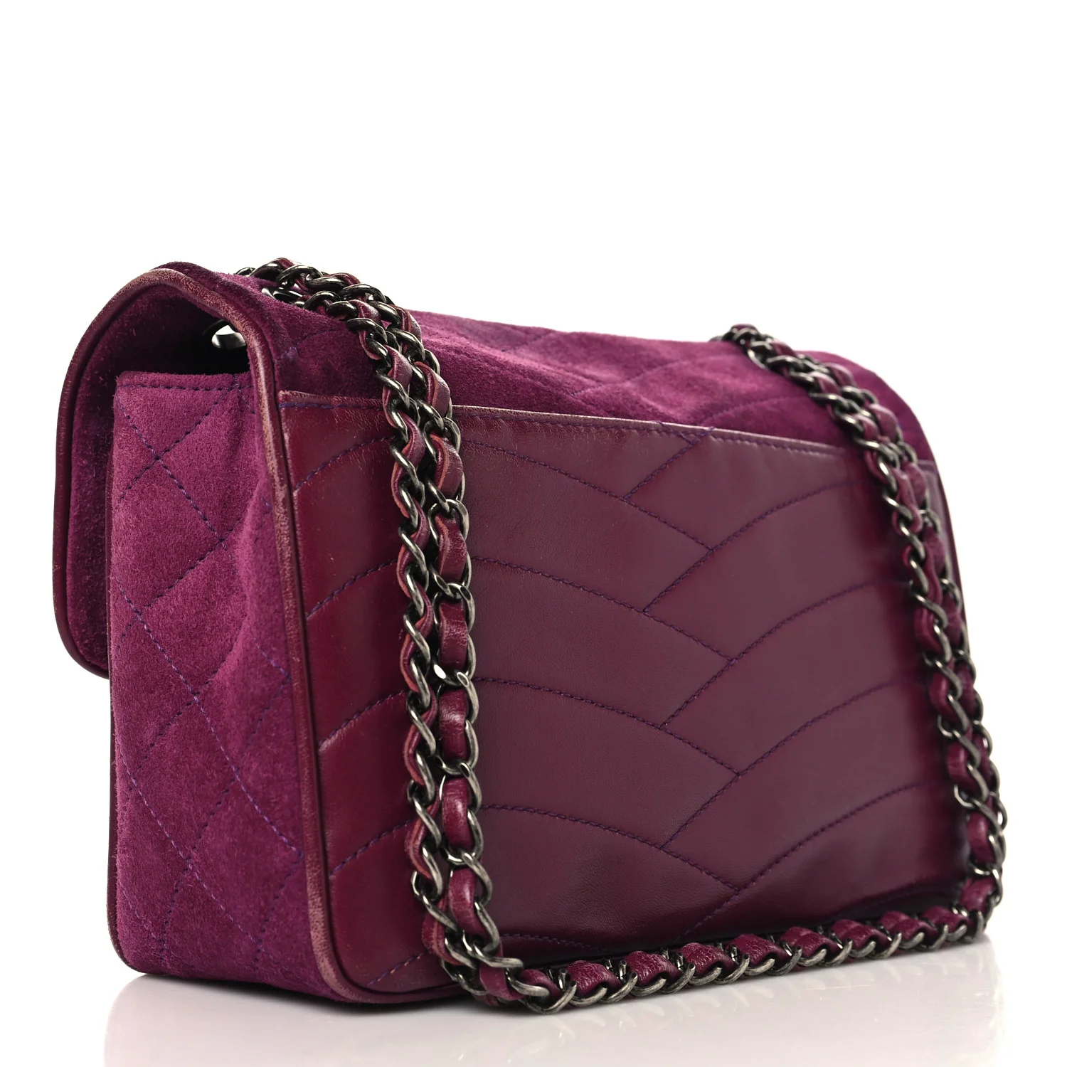 Suede Lambskin Scallop Quilted Medium Pagoda Flap Purple - Top Club