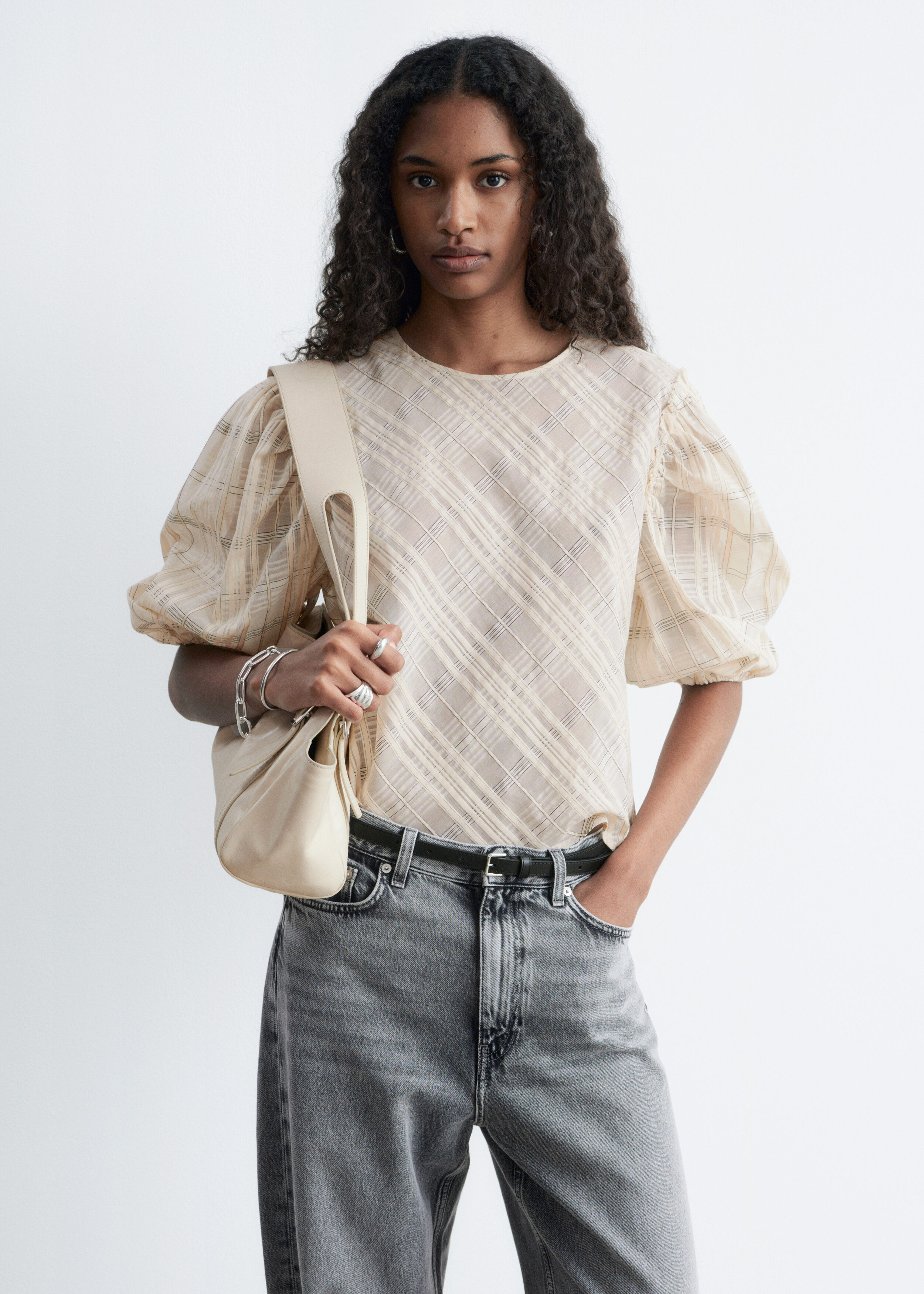 & Other Stories BALLOON-SLEEVE JACQUARD BLOUSE