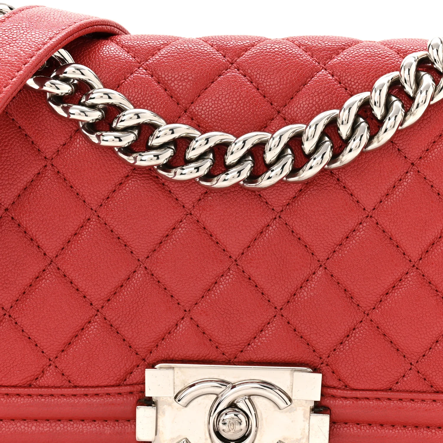 Caviar Quilted Small Boy Flap Red - Top Club