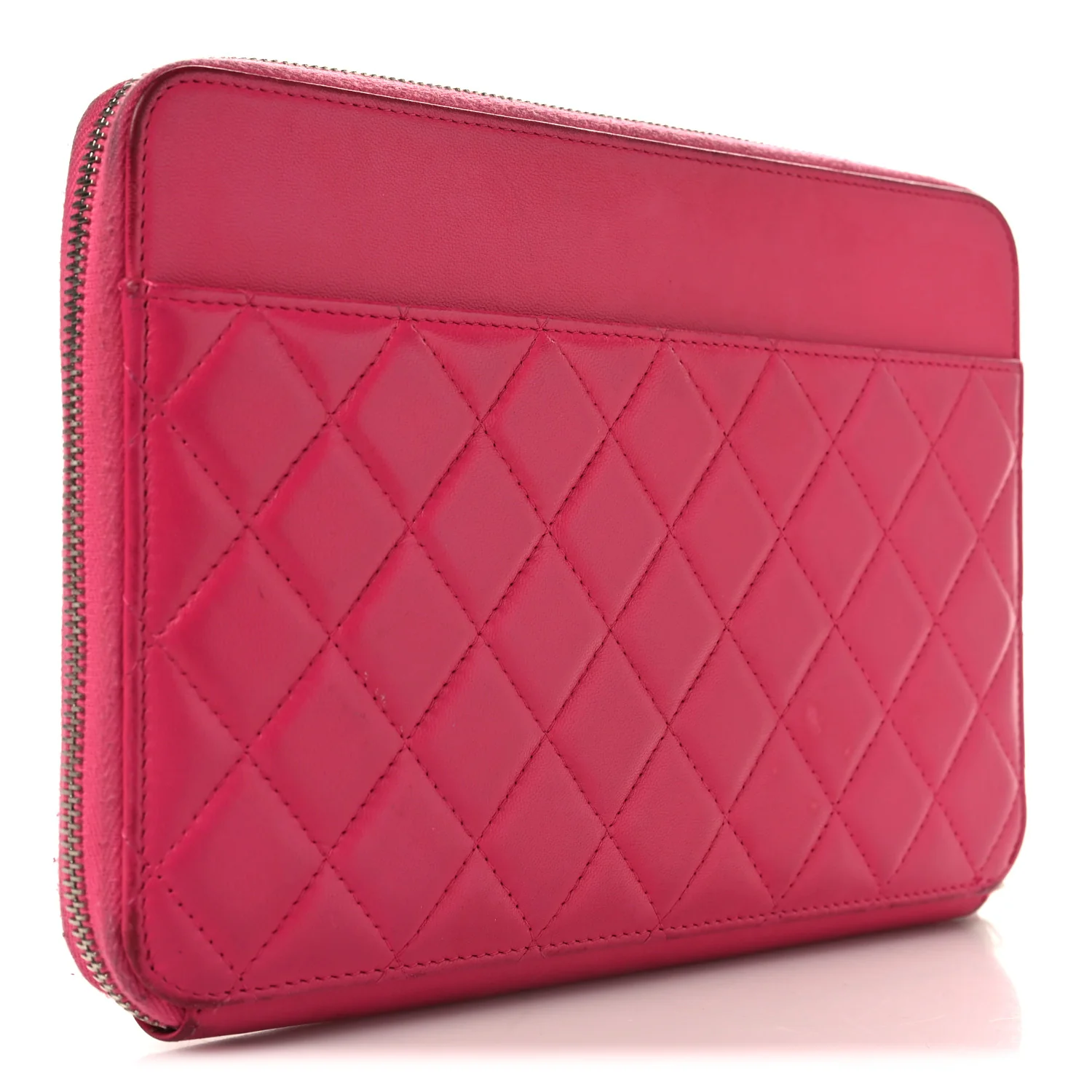 Lambskin Quilted Large Zip Around Organizer Wallet Pink - Top Club