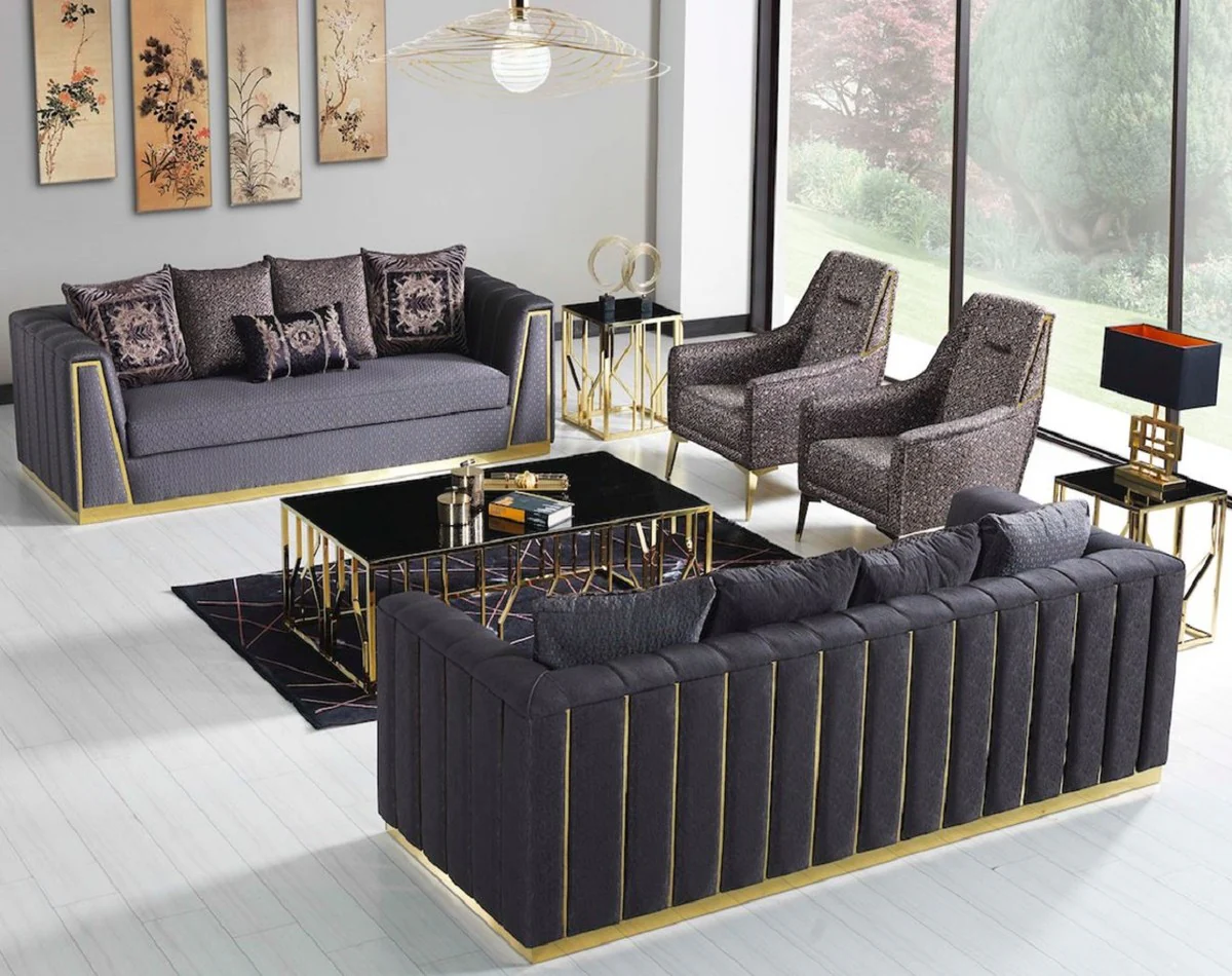 Luxury living room set purple / gold - 2 sofas & 2 armchairs & 1 coffee table - modern living room furniture - luxury quality