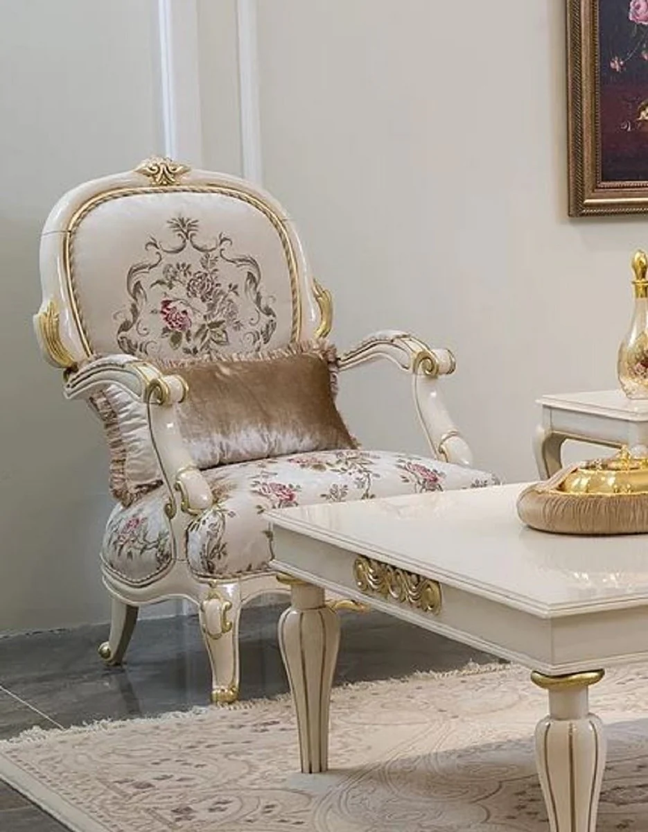 Luxury Baroque Living Room Set Cream / Pink / White / Gold - 2 Sofas & 2 Armchairs & 1 Coffee Table - Handmade Living Room Furniture in Baroque Style - Noble & Magnificent