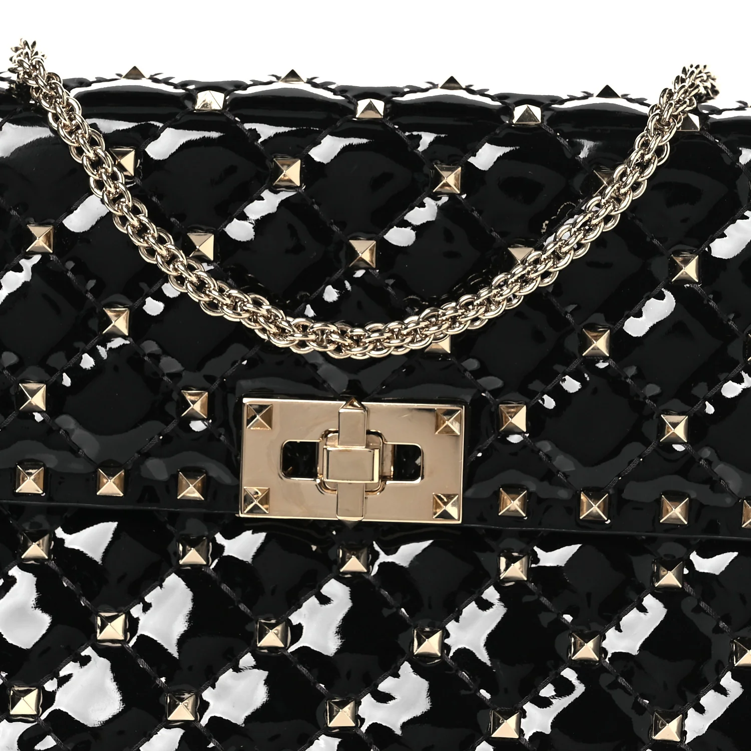 Patent Medium Rockstud Spike Shoulder Bag Black - Top Club