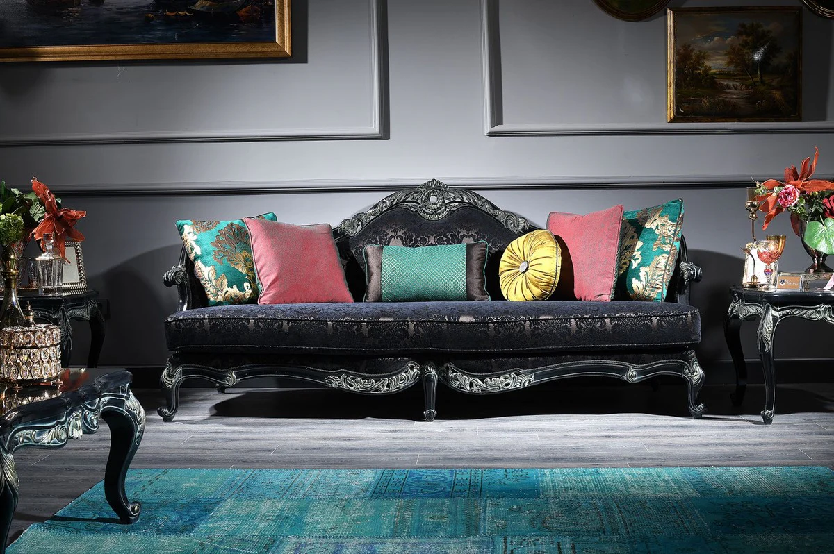 Luxury baroque living room set green / black / gold - 2 sofas & 2 armchairs & 1 coffee table & 2 side tables - magnificent baroque furniture - luxury quality