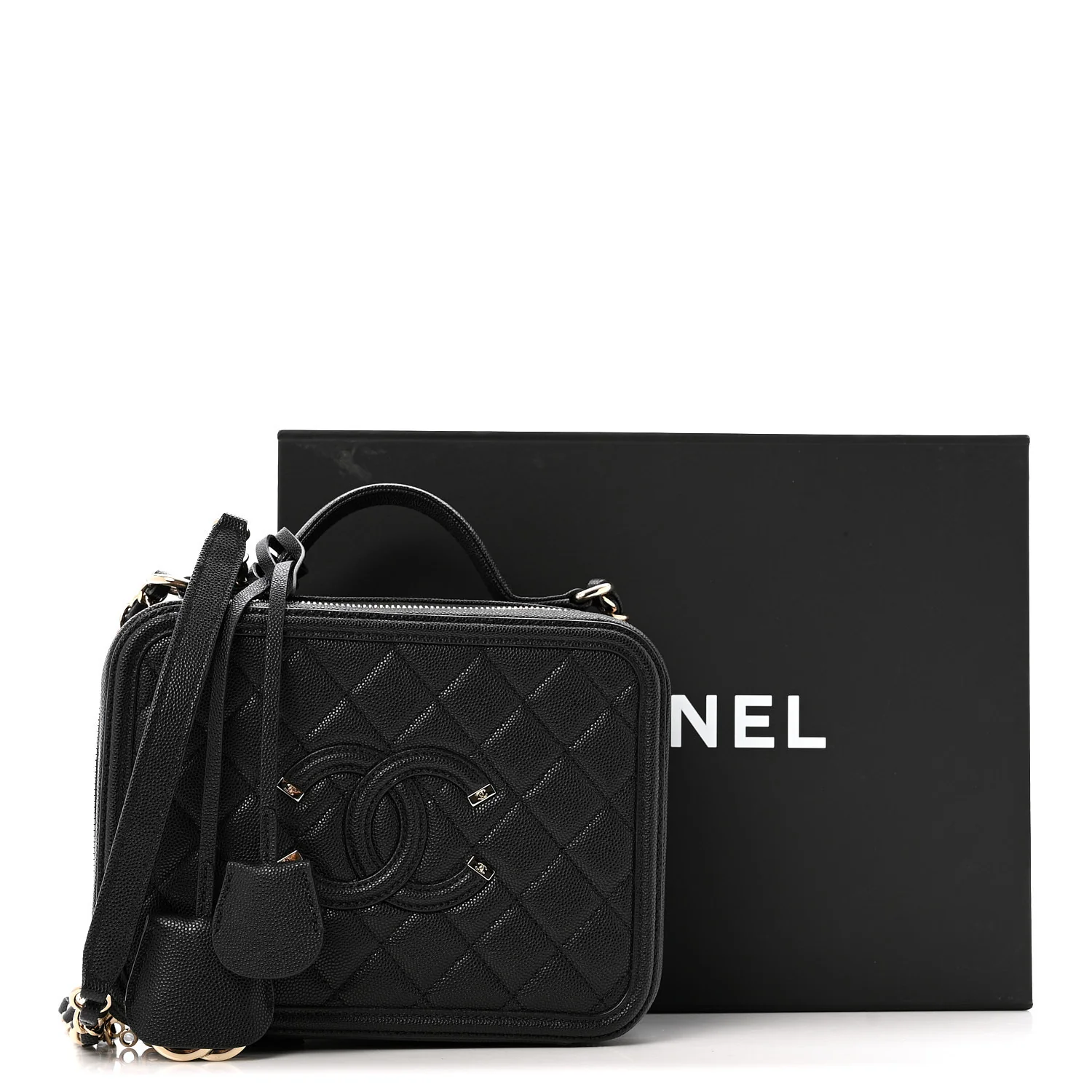 Caviar Quilted Medium CC Filigree Vanity Case Black - Top Club