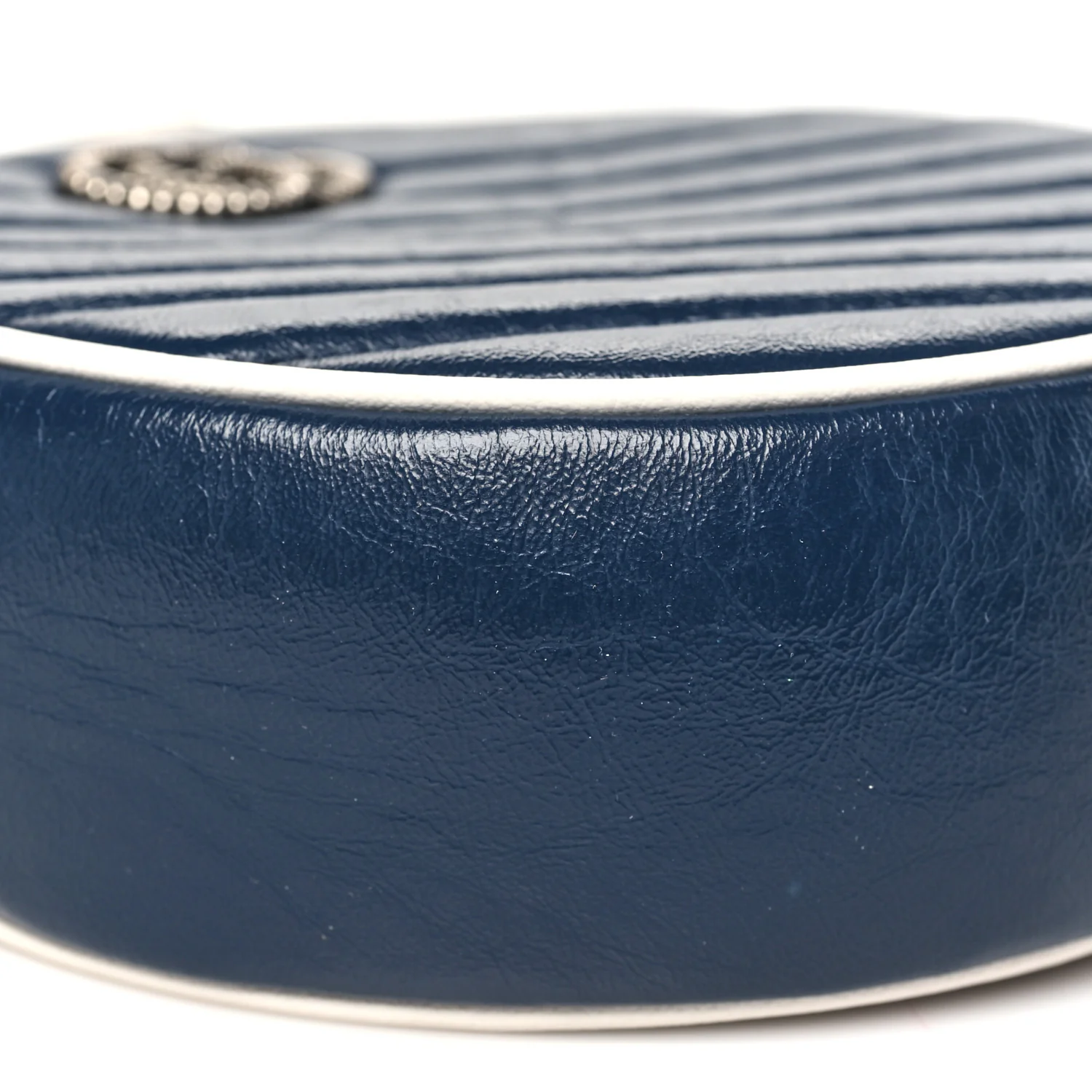 Azalea Calfskin Matelasse Diagonal Mini Torchon GG Marmont Round Shoulder Bag Blue Agata Mystic White - Top Club