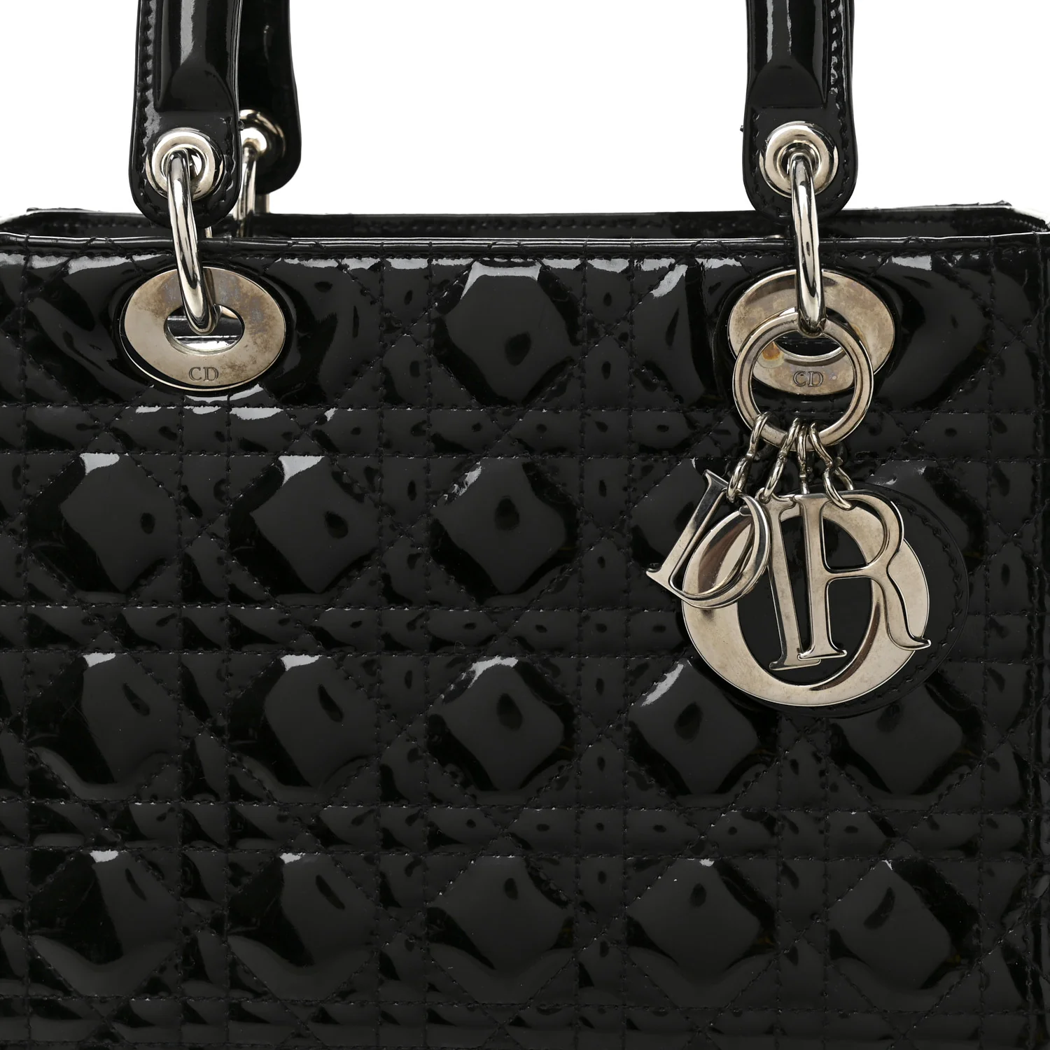 Patent Cannage Medium Lady Dior Black - Top Club