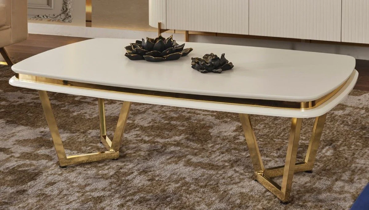 Luxury coffee table white / gold 120 x 70 x H. 40 cm - Rectangular living room table - Luxury living room furniture