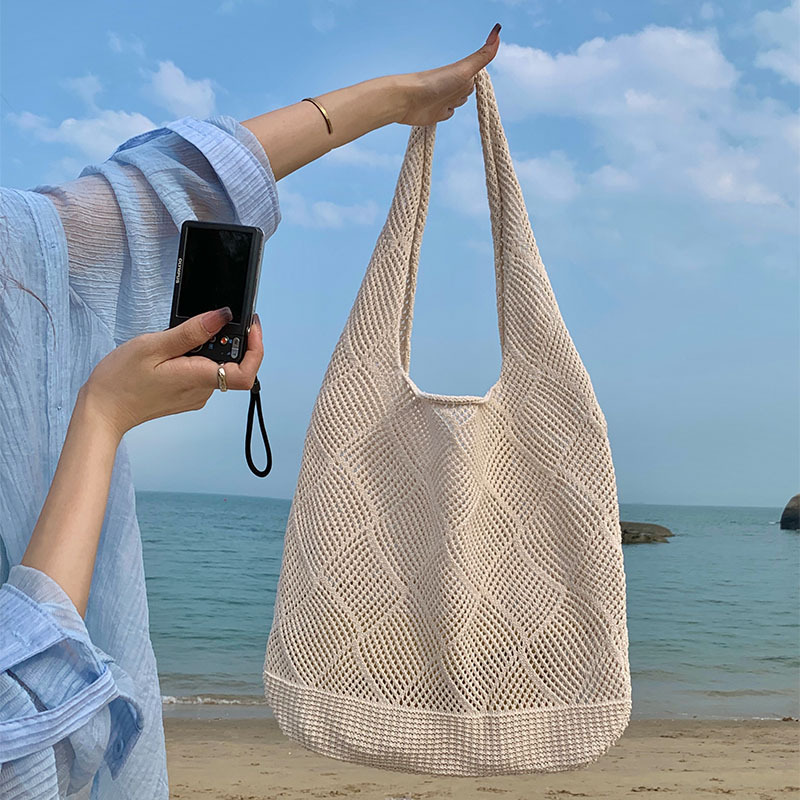 Cross-border Temu Amazon best-selling shoulder bag, casual style bag, women's shopping bag, spring and summer hollow woven design