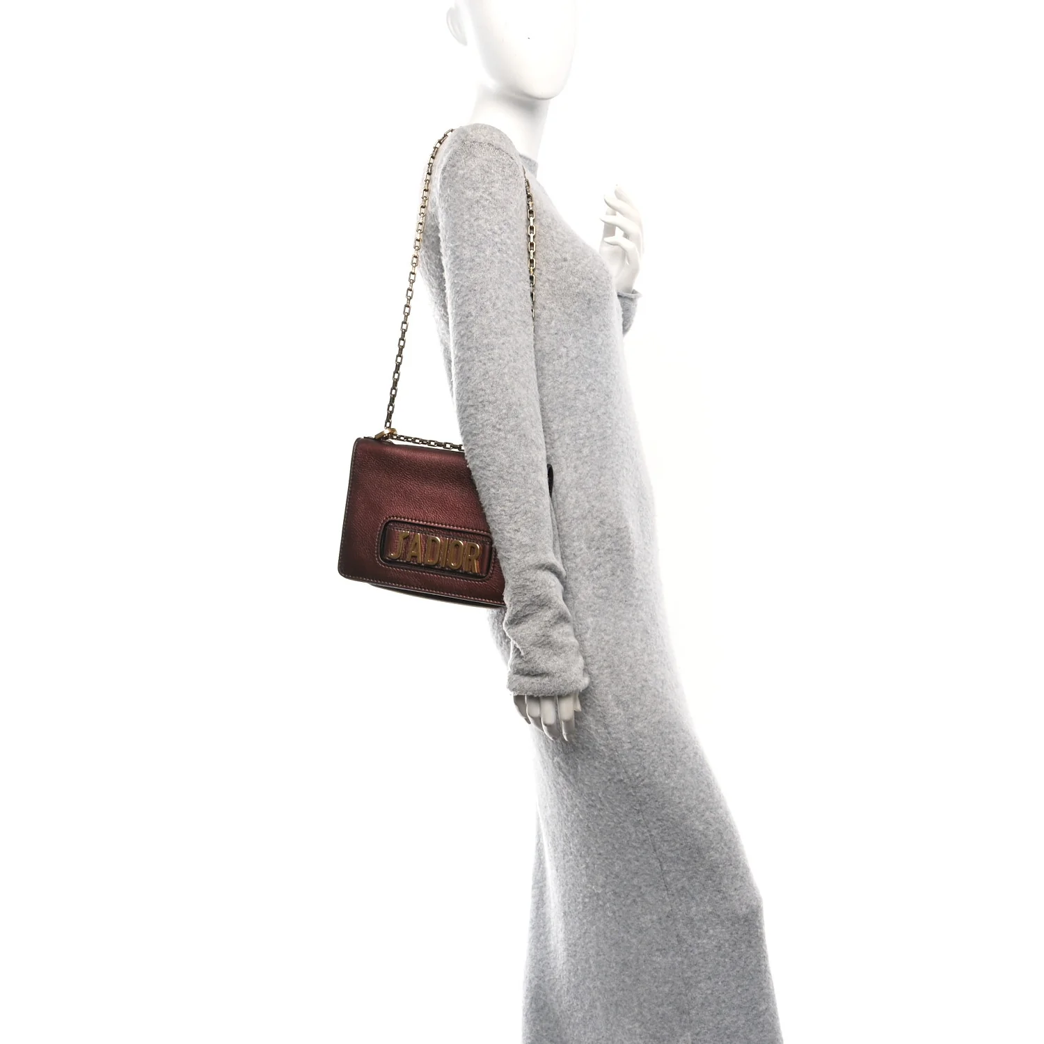 Metallic Calfskin J'Adior Chain Flap Bag Noisette
