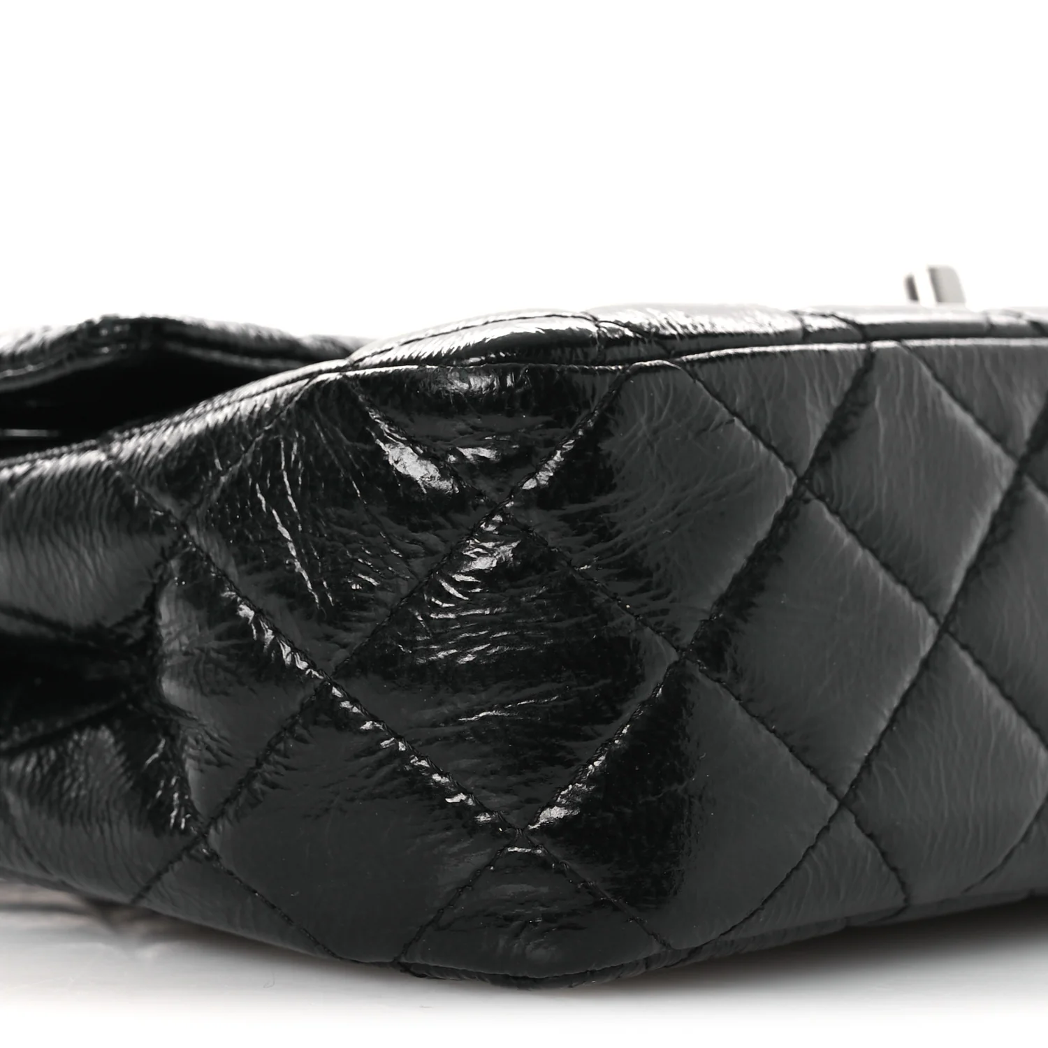 Distressed Patent Quilted Medium Double Flap Black - Top Club