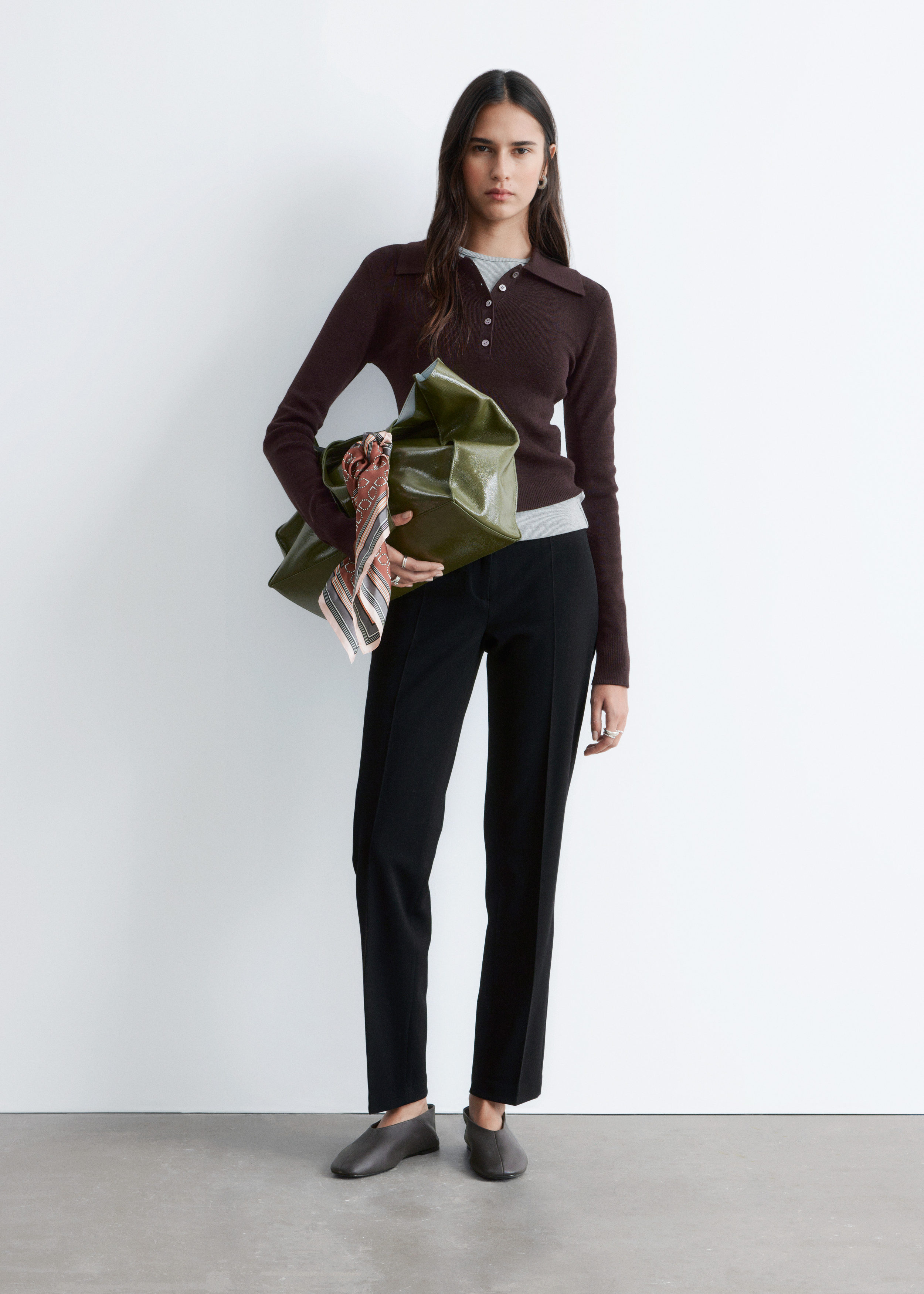 & Other Stories RIB-KNIT MERINO WOOL POLO TOP