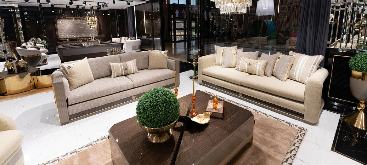Luxury coffee table set of 2 brown / gray / gold - luxury solid wood living room tables - living room furniture - luxury furniture
