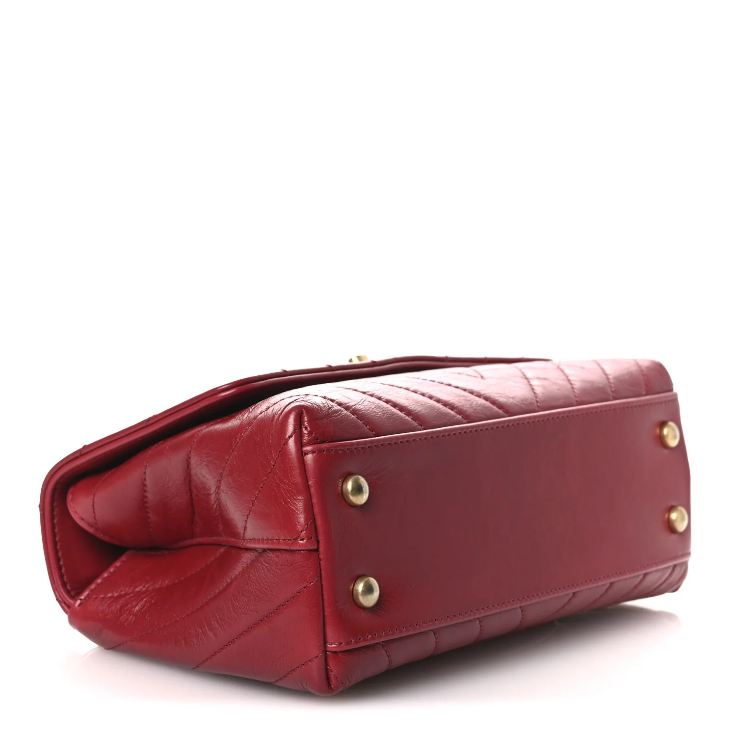 Aged Calfskin Chevron Quilted Mini Coco Handle Flap Red - Top Club