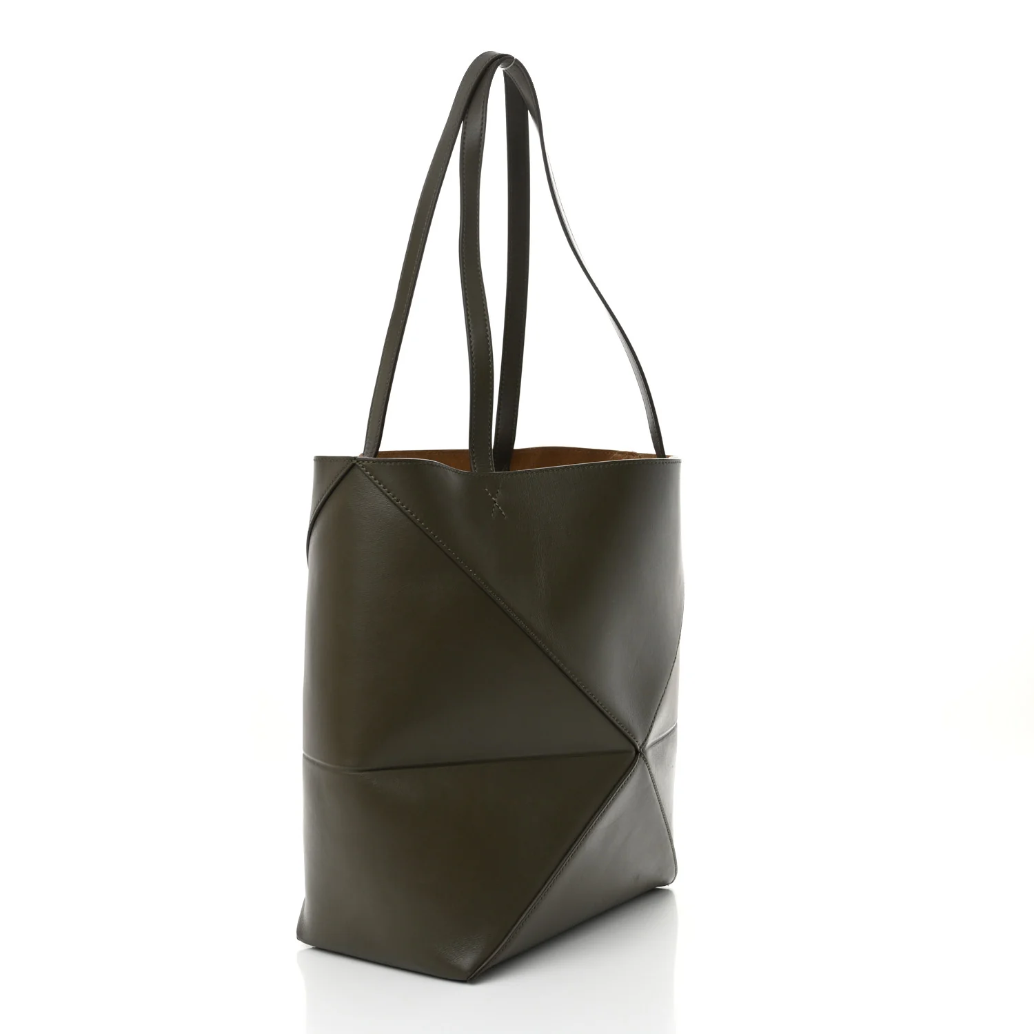 Shiny Calfskin Medium Puzzle Fold Tote Umber - Top Club