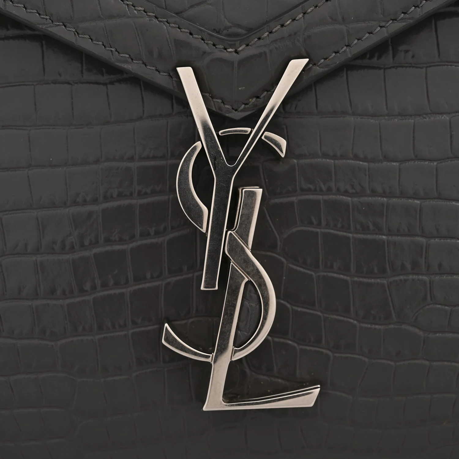 Calfskin Crocodile Embossed Medium Classic Monogram Cassandra Top Handle Fog - Top Club