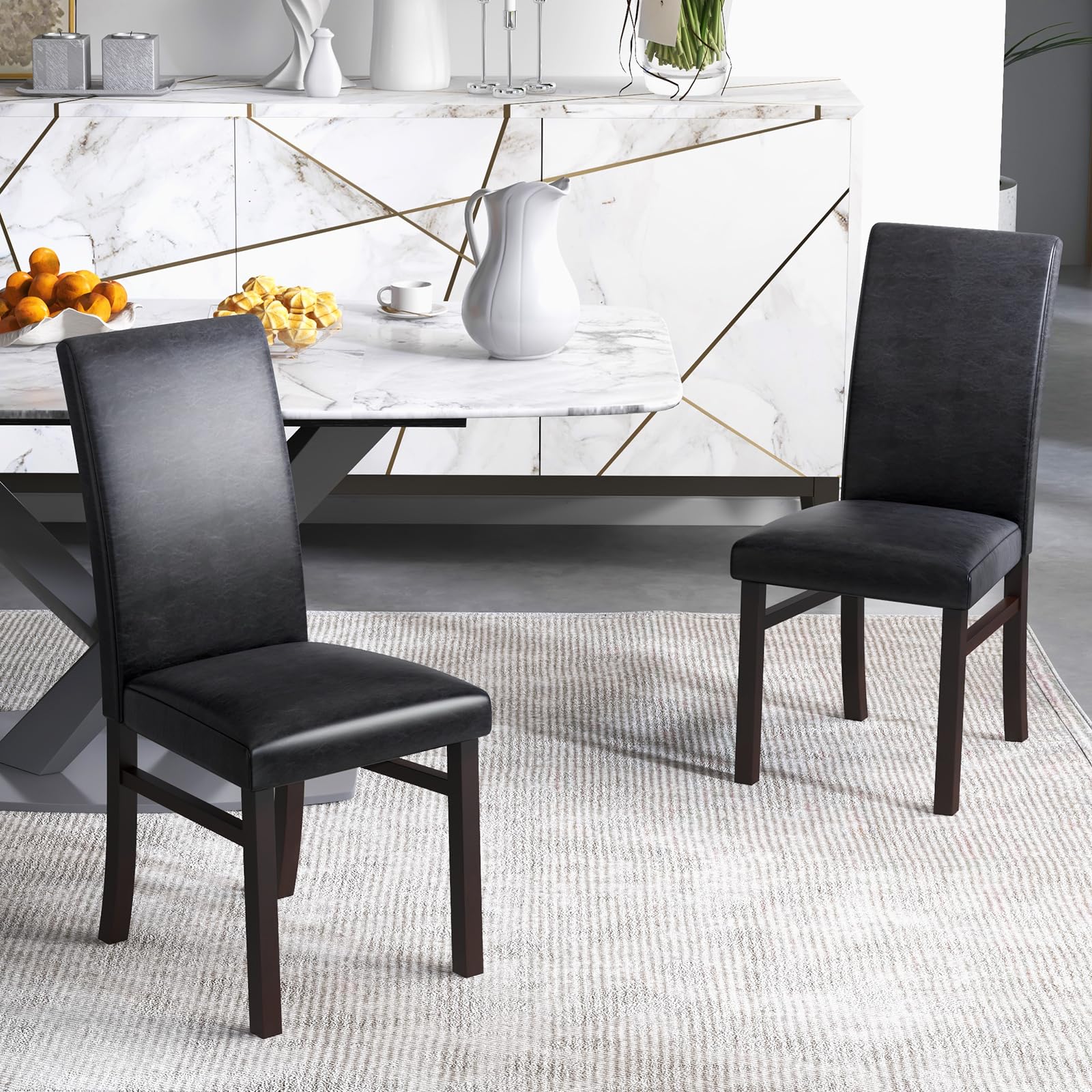 BEFOUNDLOVELY PU Leather Dining Chairs Set of 2/4, Armless High Back Dining Side Chairs with Cushion Seat