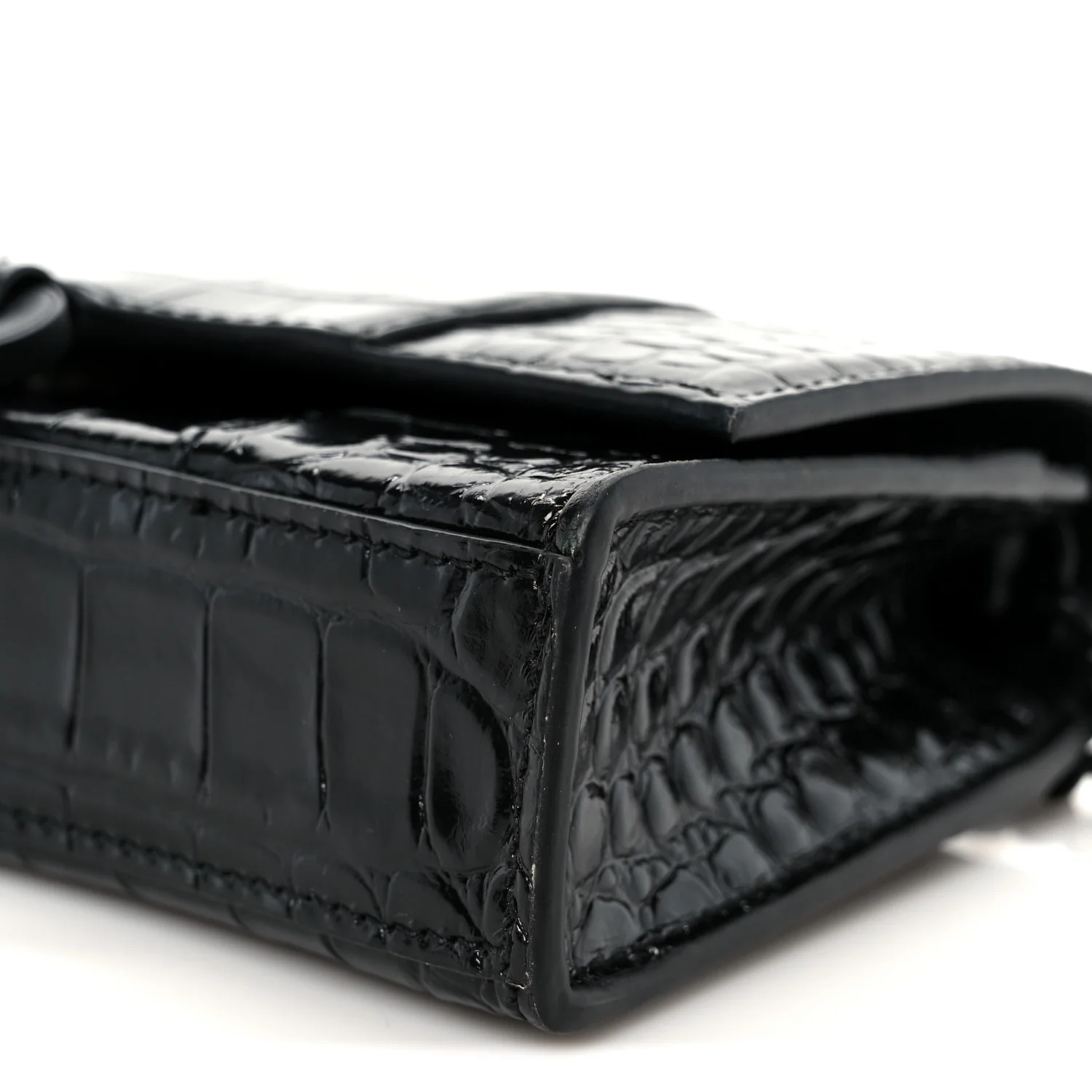 Shiny Calfskin Monochrome Crocodile Embossed Hourglass Chain Bag Black - Top Club