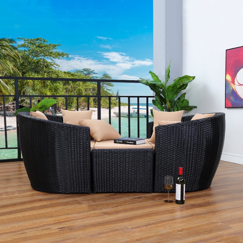 Lounger Outdoor Rattan Sofa Lounger Bed Balcony Villa Outdoor PE Rattan Chairs Sets