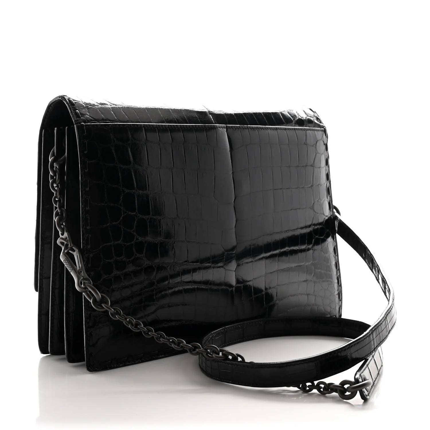 Crocodile Accordion Flap Shoulder Bag Black - Top Club
