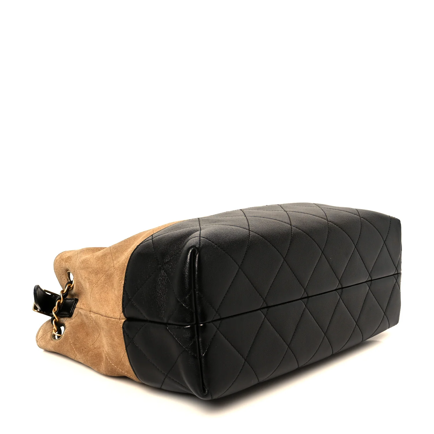 Suede Calfskin Shiny Lambskin Quilted Small Coco Base Shopping Bag Beige Black - Top Club