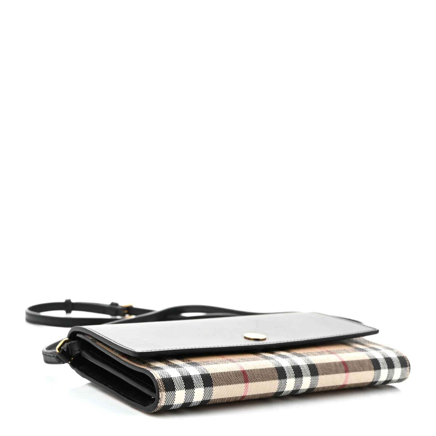 Calfskin Vintage Check Hannah Wallet with Detachable Strap Black - Top Club