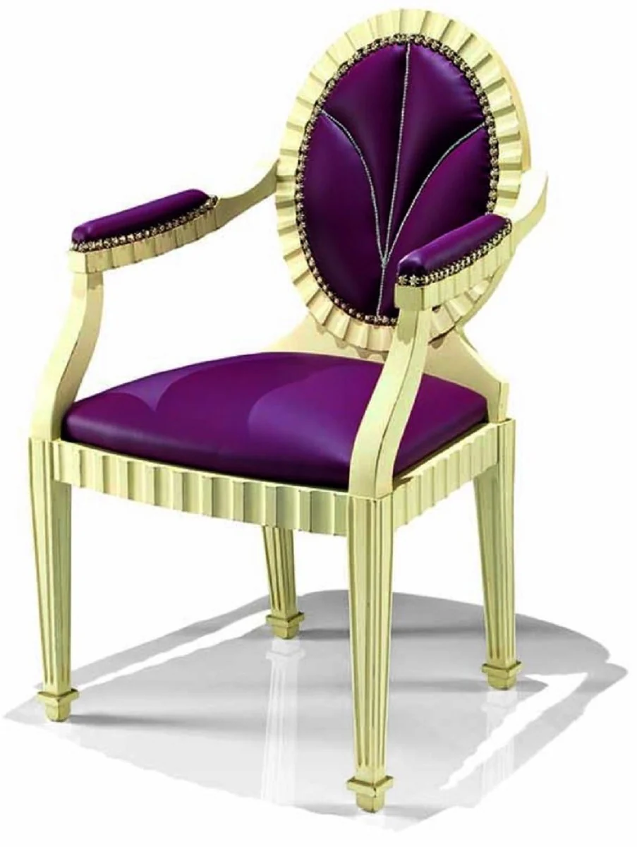 Luxury Baroque Dining Chair with Armrests Purple / Ivory - Made in Italy