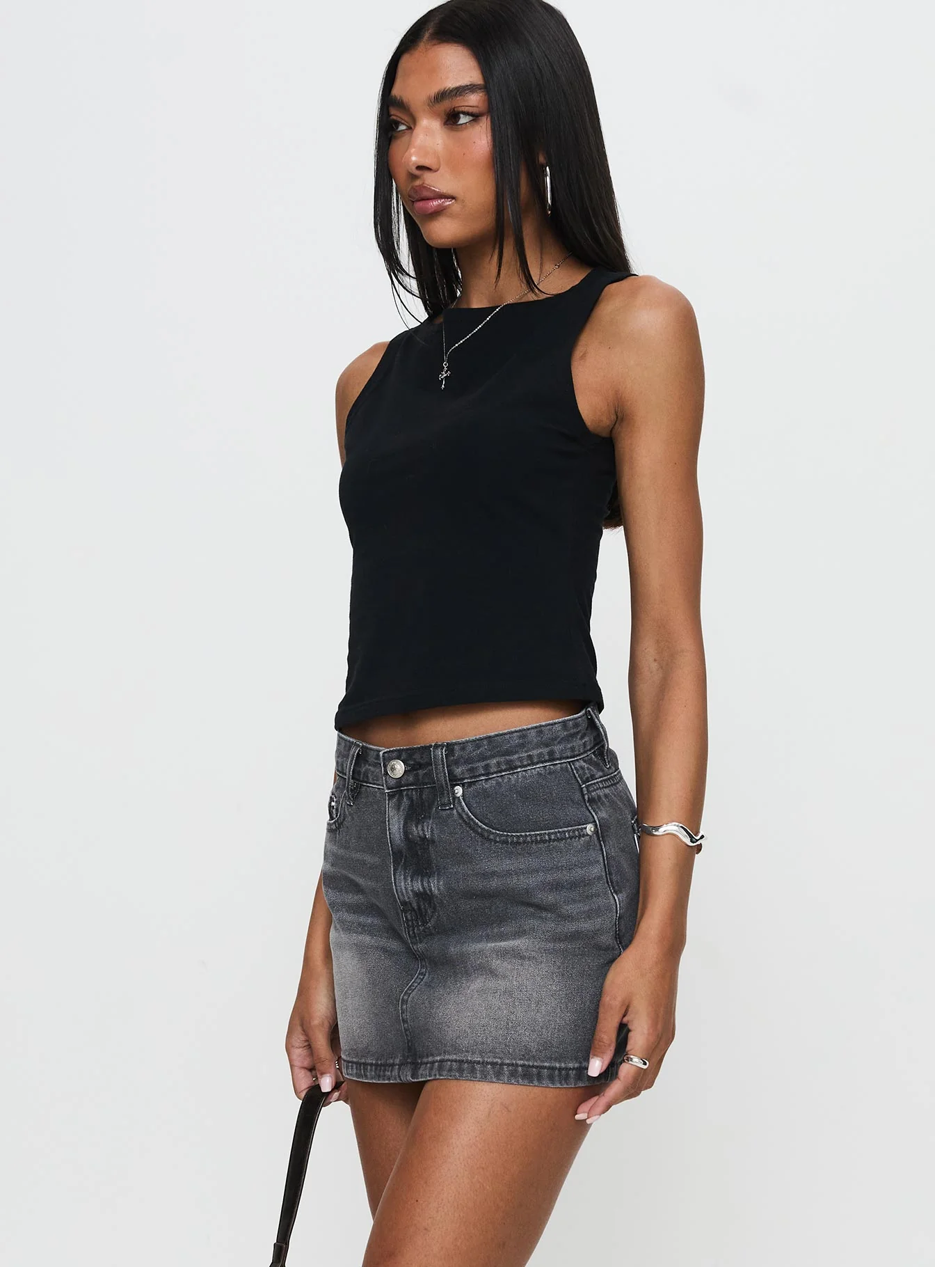Paulette Denim Mini Skirt Grey Wash