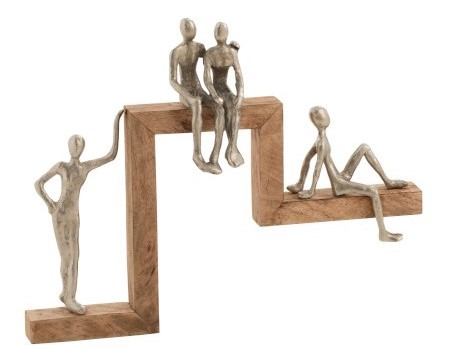 Figuur de 4 relaxers mangohout aluminium
