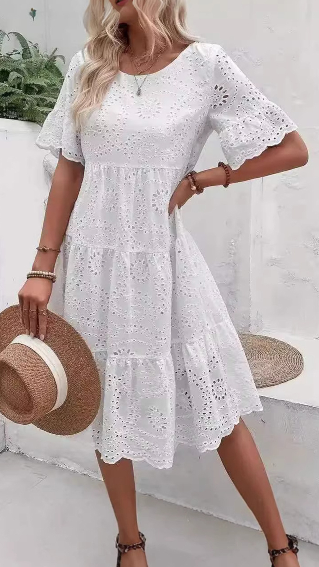 Women's Embroidered Eyelet Loose Tiered Dress（No belt） - Nordfashionstorm - Women's Clothing, Fashion for You - Nordfashionstorm.com