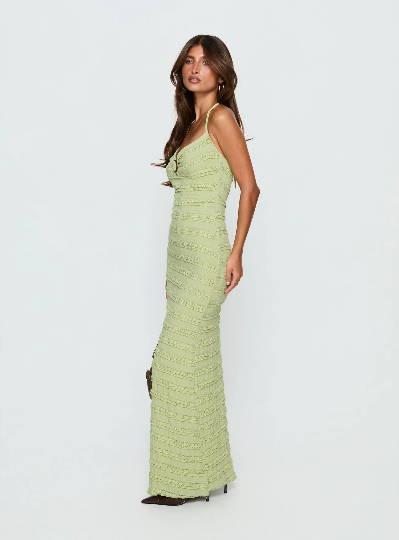 Liskaia Textured Halter Maxi Dress Soft Green