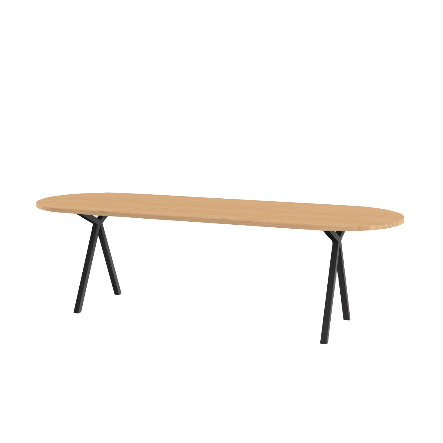 Studio HENK tafel Slim X-type Plat ovaal - zwart frame, hardwax light 3041 300 x 90 cm | HWO NL 3041 | Rechte Rand | Frame Zwart