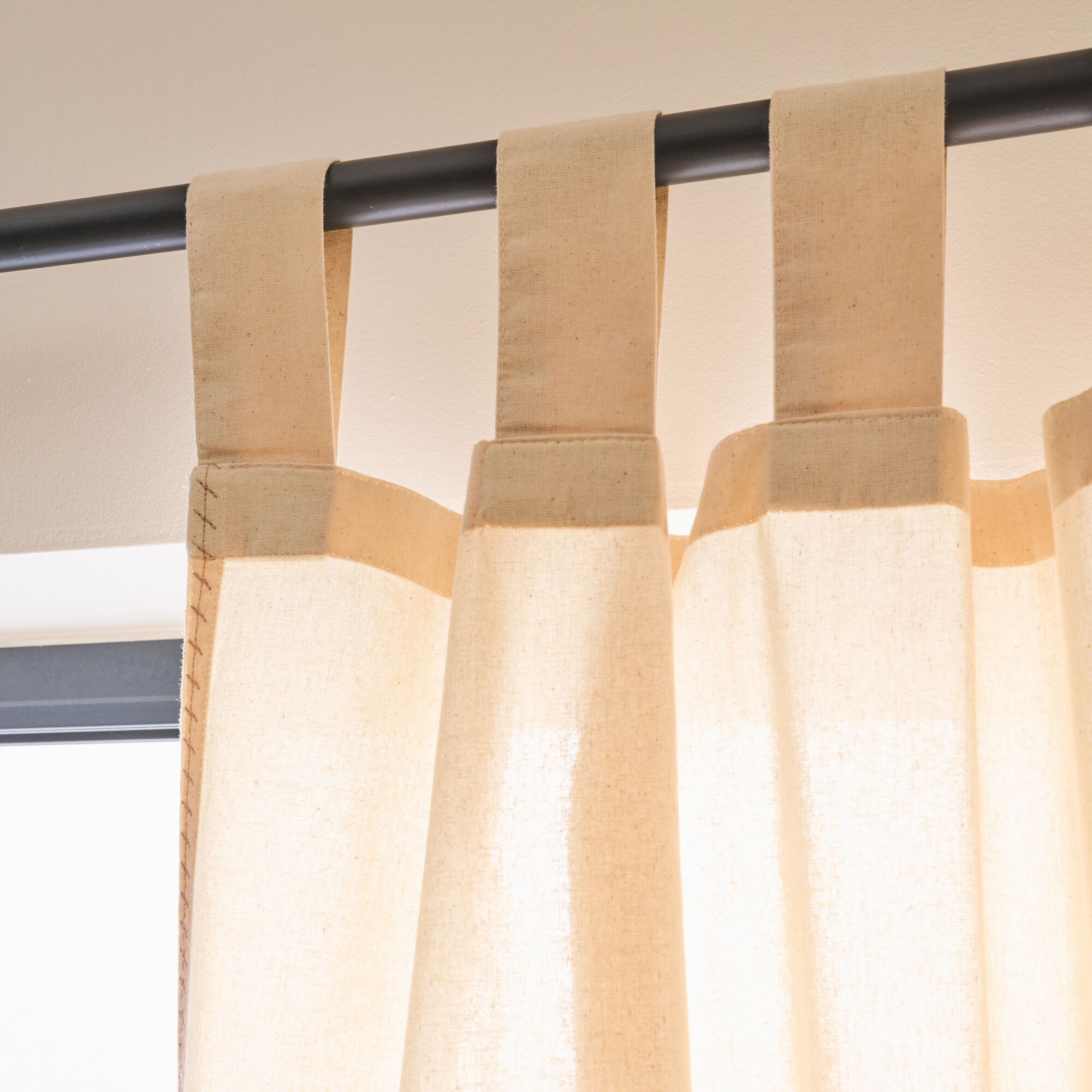 GIZA - Rideau à passants en coton lavé finition couture 140x250cm - beige