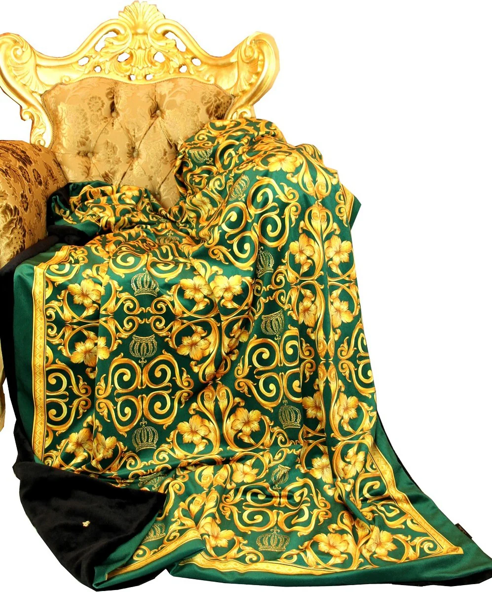 Luxury blanket Pompöös by Baroque green / gold by Harald Glööckler with glittering stones