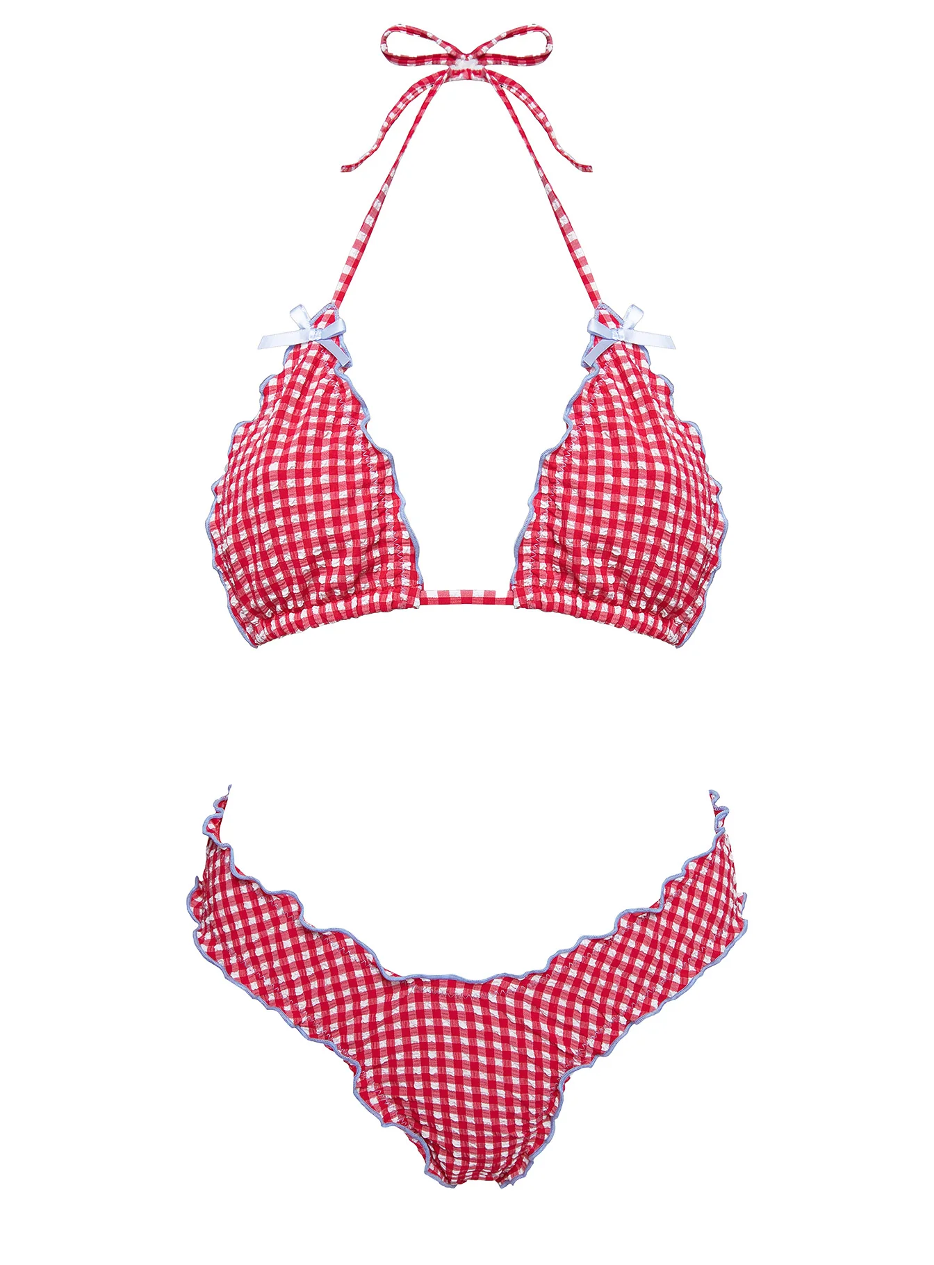 Kathrine High Cut Cheeky Bikini Bottoms Red Gingham
