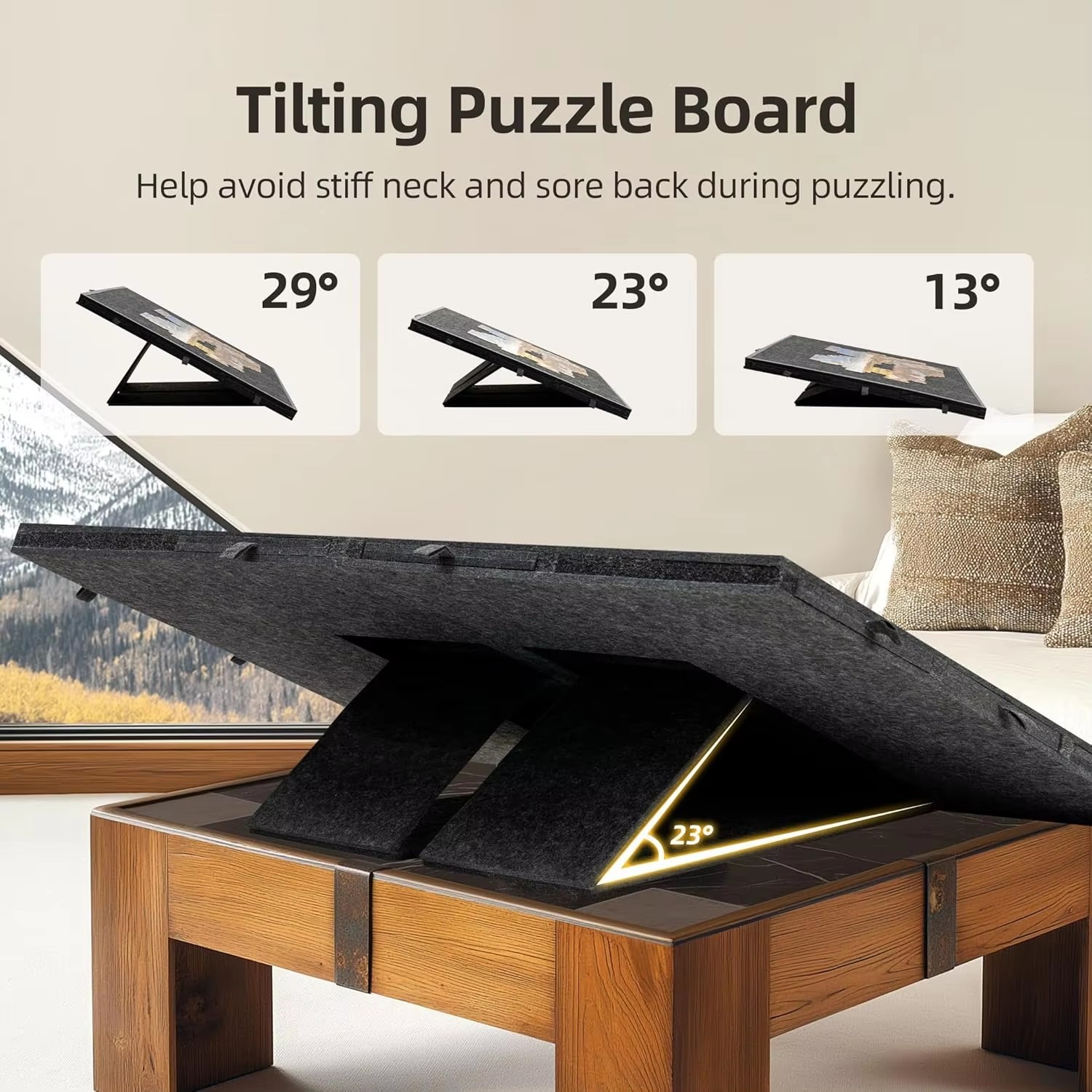 Dark Grey Felt 2000-Piece Eco-friendly Durable Lightweight Foldable Tilting Puzzle Board 8 Colored Drawers Protective Cover