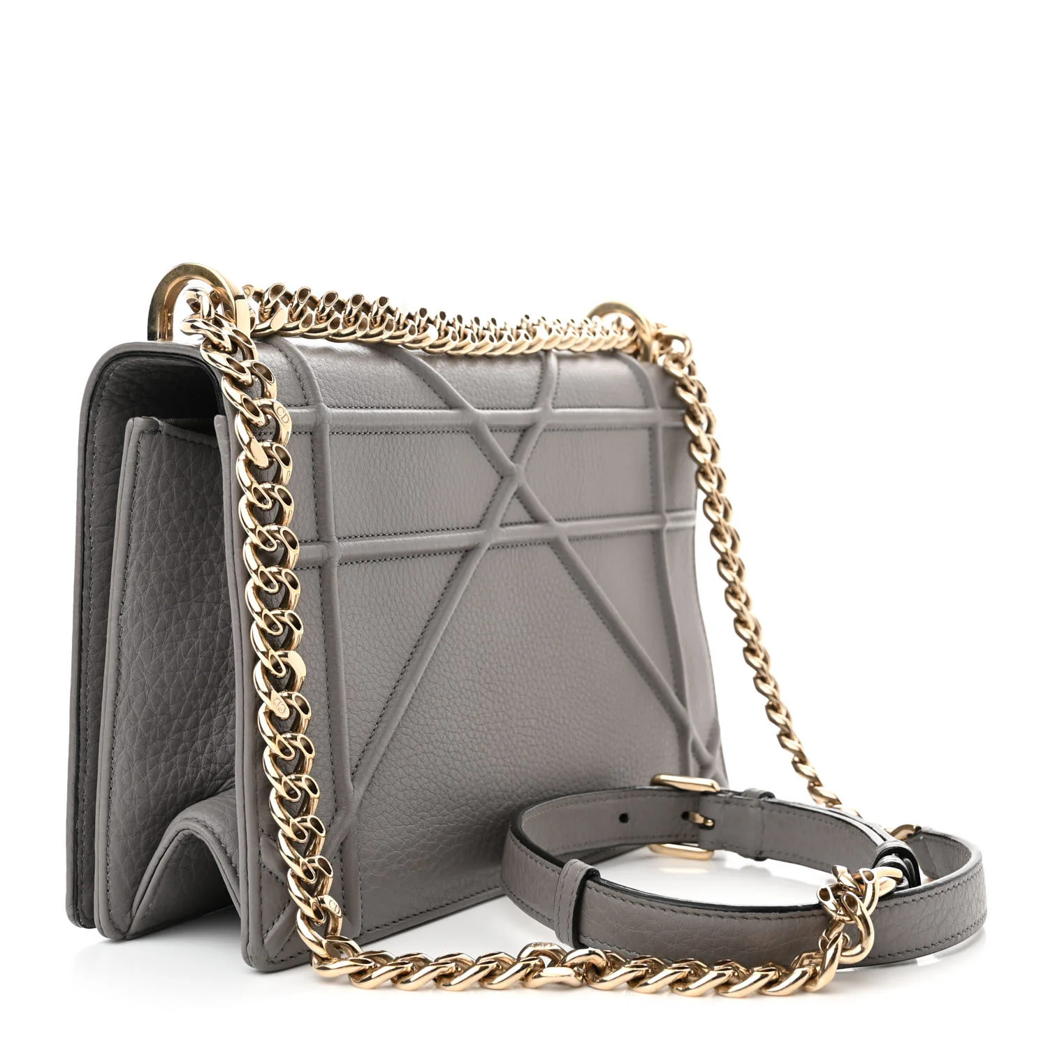 Grained Calfskin Medium Diorama Flap Bag Gris - Top Club