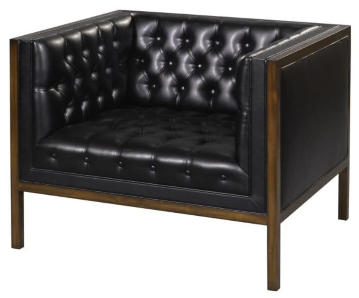Chesterfield genuine leather armchair black / brown 91 x 78 x H. 72 cm - Hotel Furniture